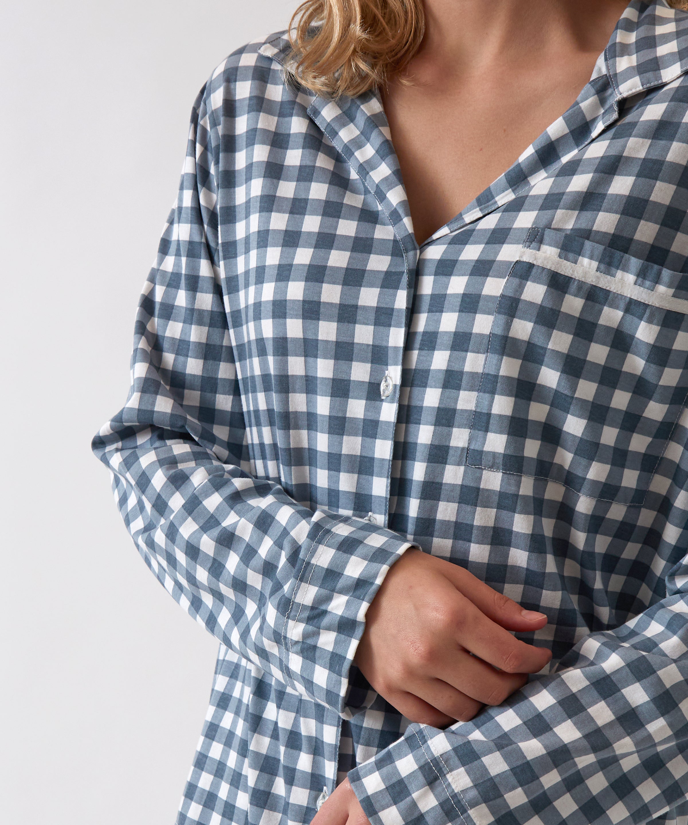 August Organic Cotton Knit PJ Shirt | Blue Gingham-2