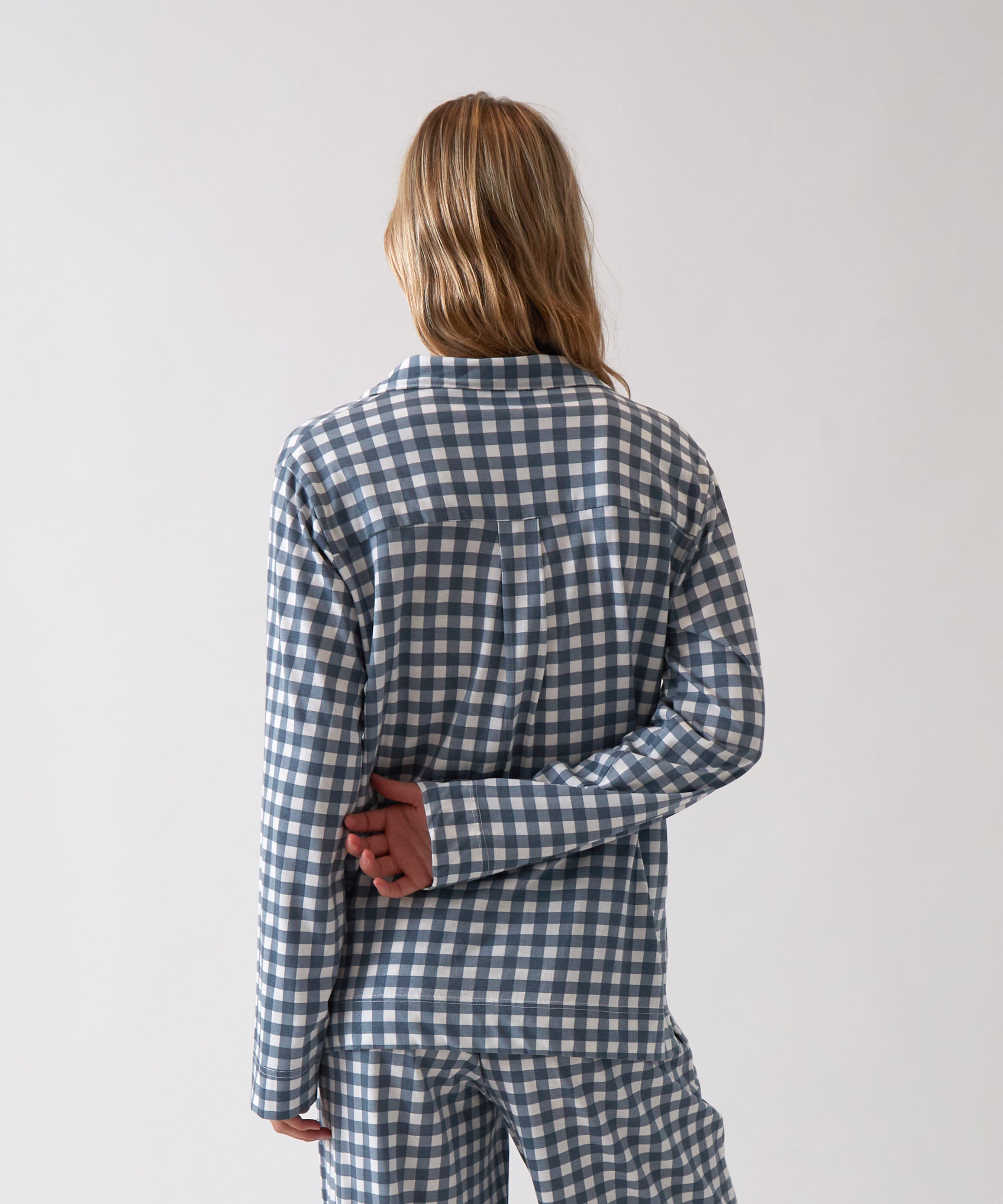 August Organic Cotton Knit PJ Shirt | Blue Gingham-4