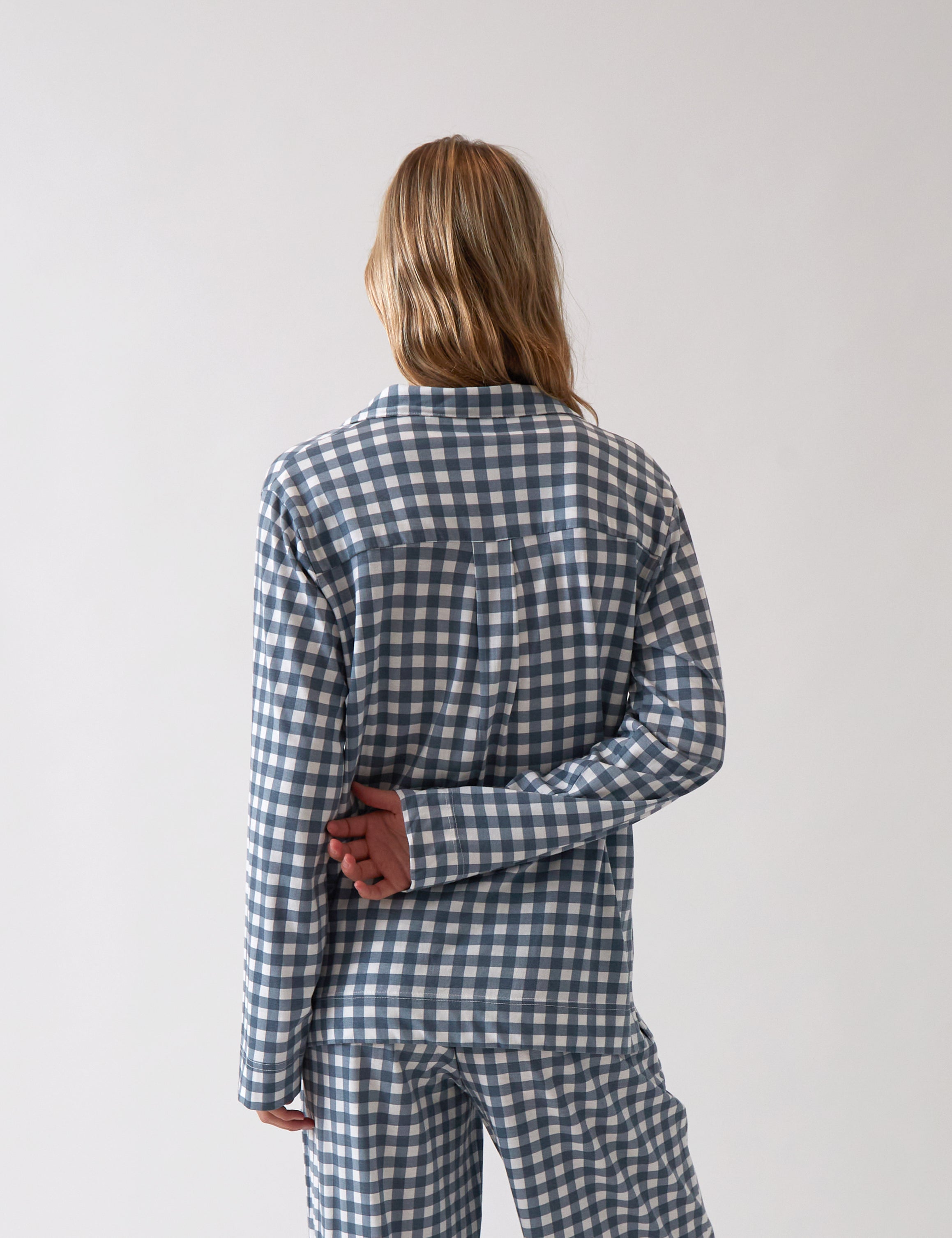 August Organic Cotton Knit PJ Shirt | Blue Gingham-4