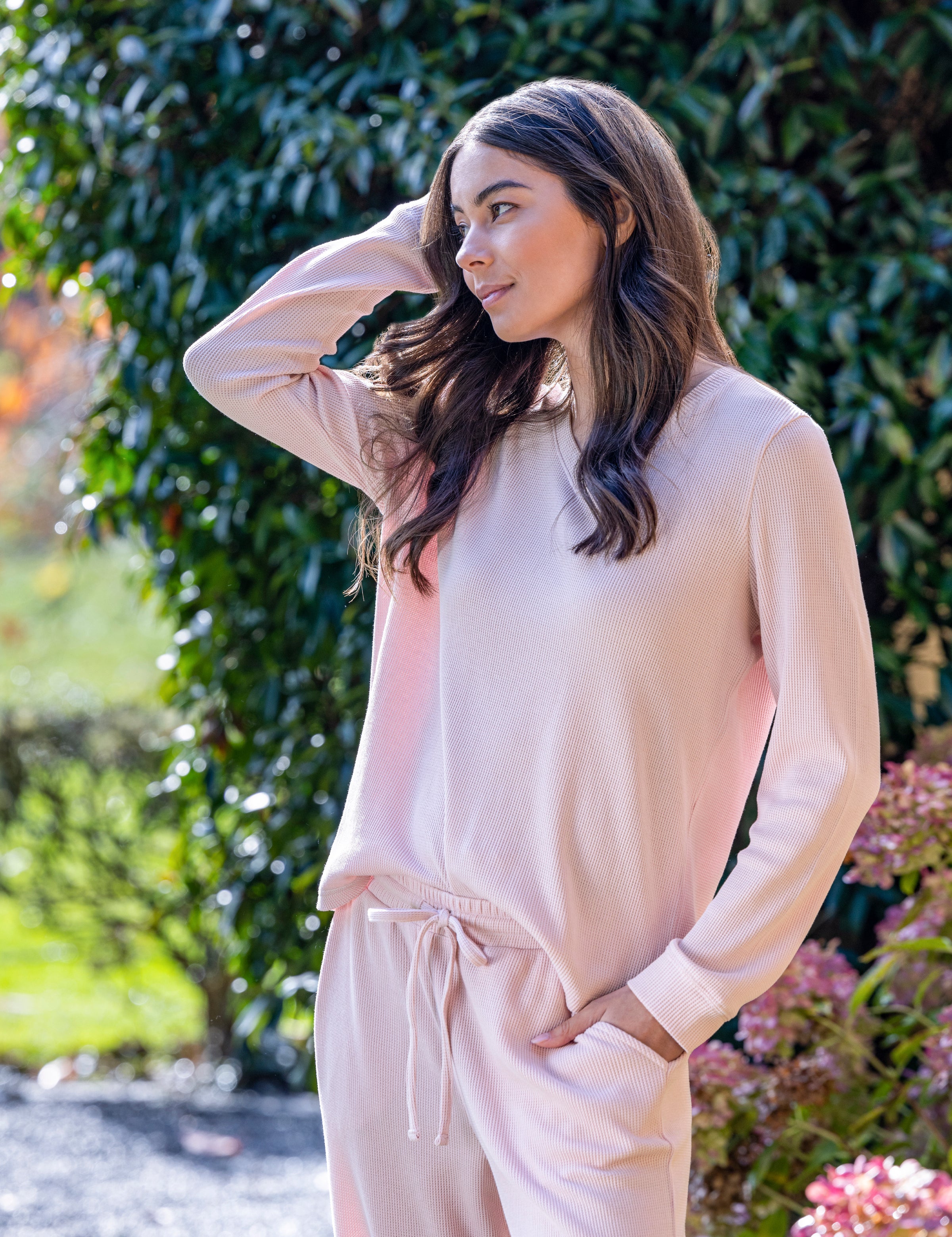 Balance Waffle Knit Long Sleeve Tee | Blush-5
