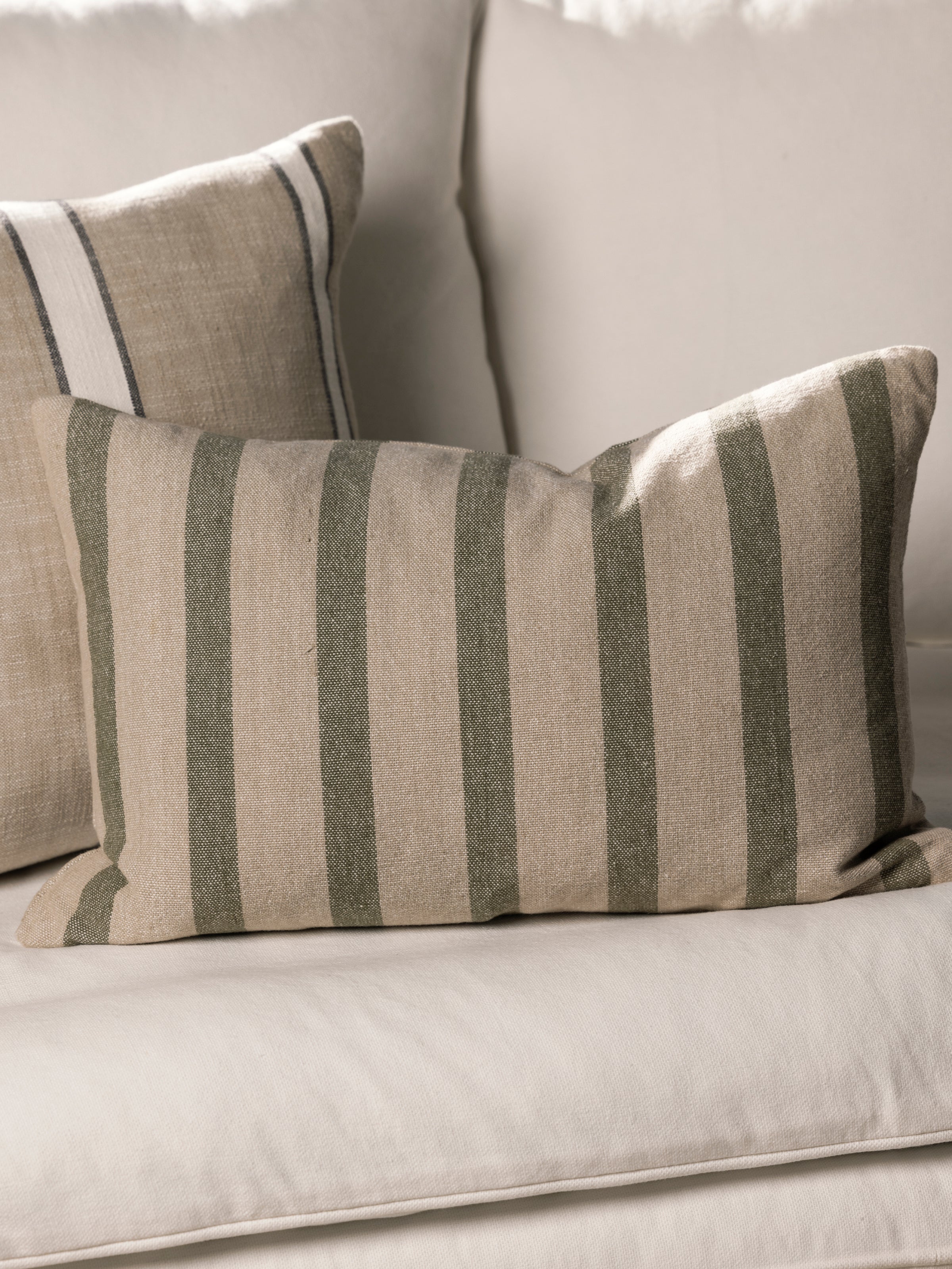 Barcelona Rectangle Cushion Cover | Olive Stripe-2