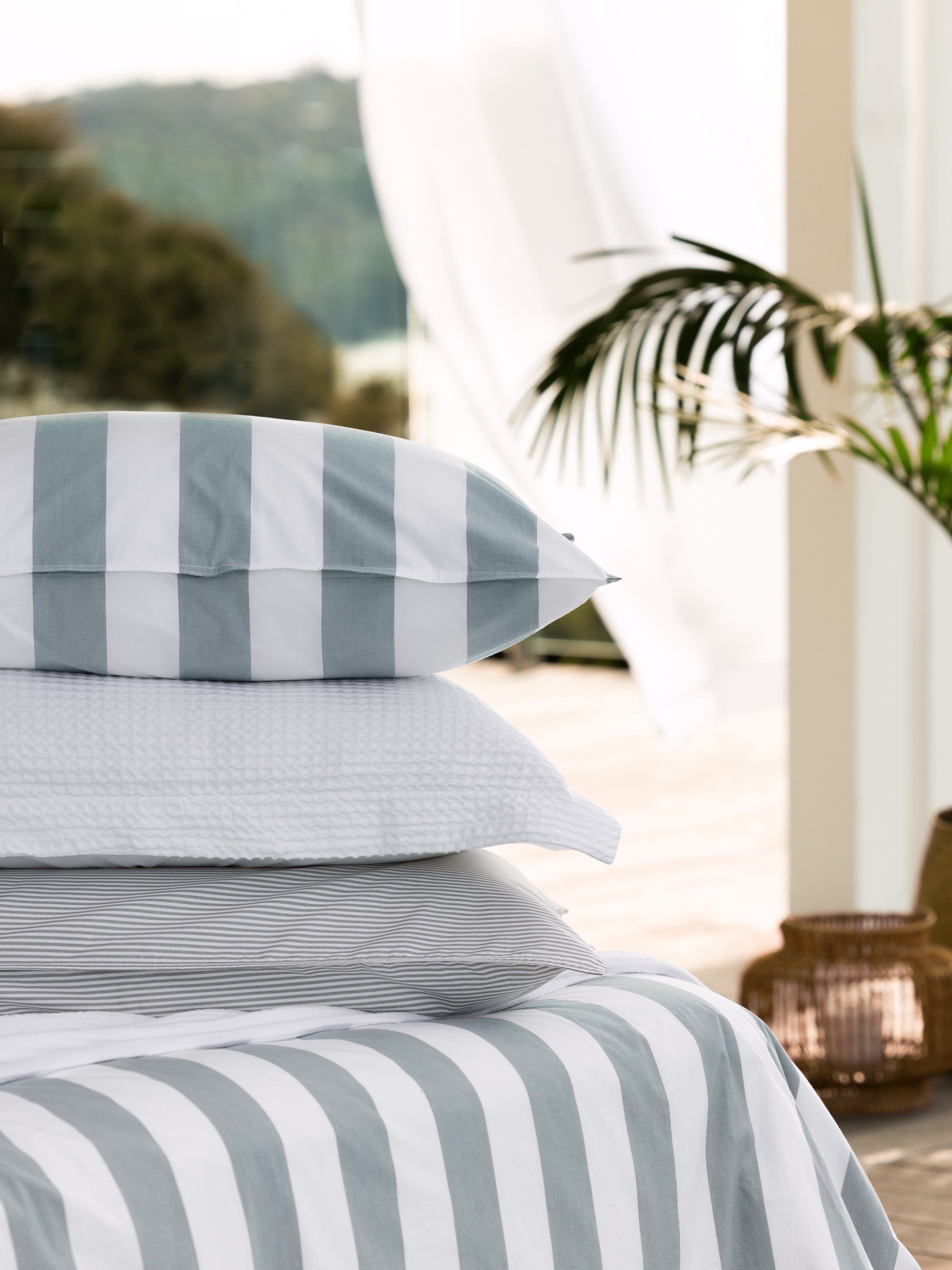 Bayside Standard Pillowcase Set | Blue Stripe-2