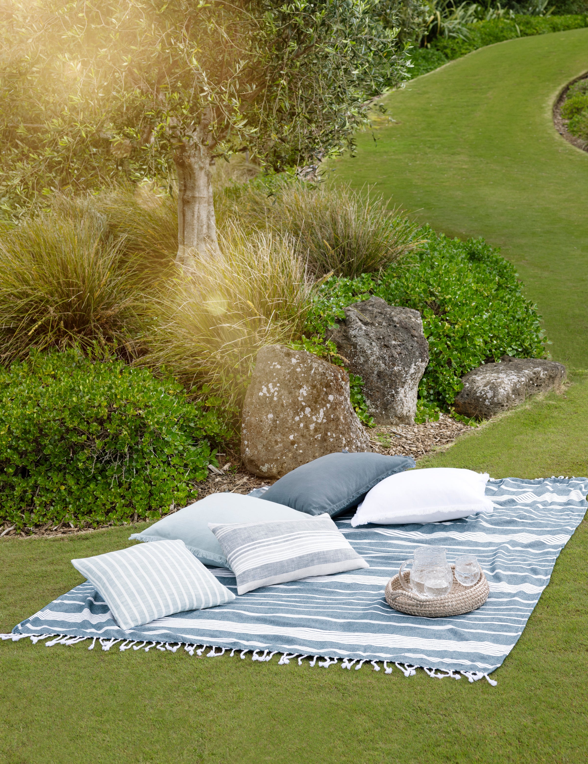 Beach Blanket | Blue Stripe-2