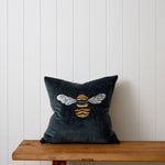 Bee Embroidered Square Cushion Cover | Midnight Natural-1