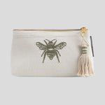 Bee Embroidery Small Bath Bag | Green Natural-1