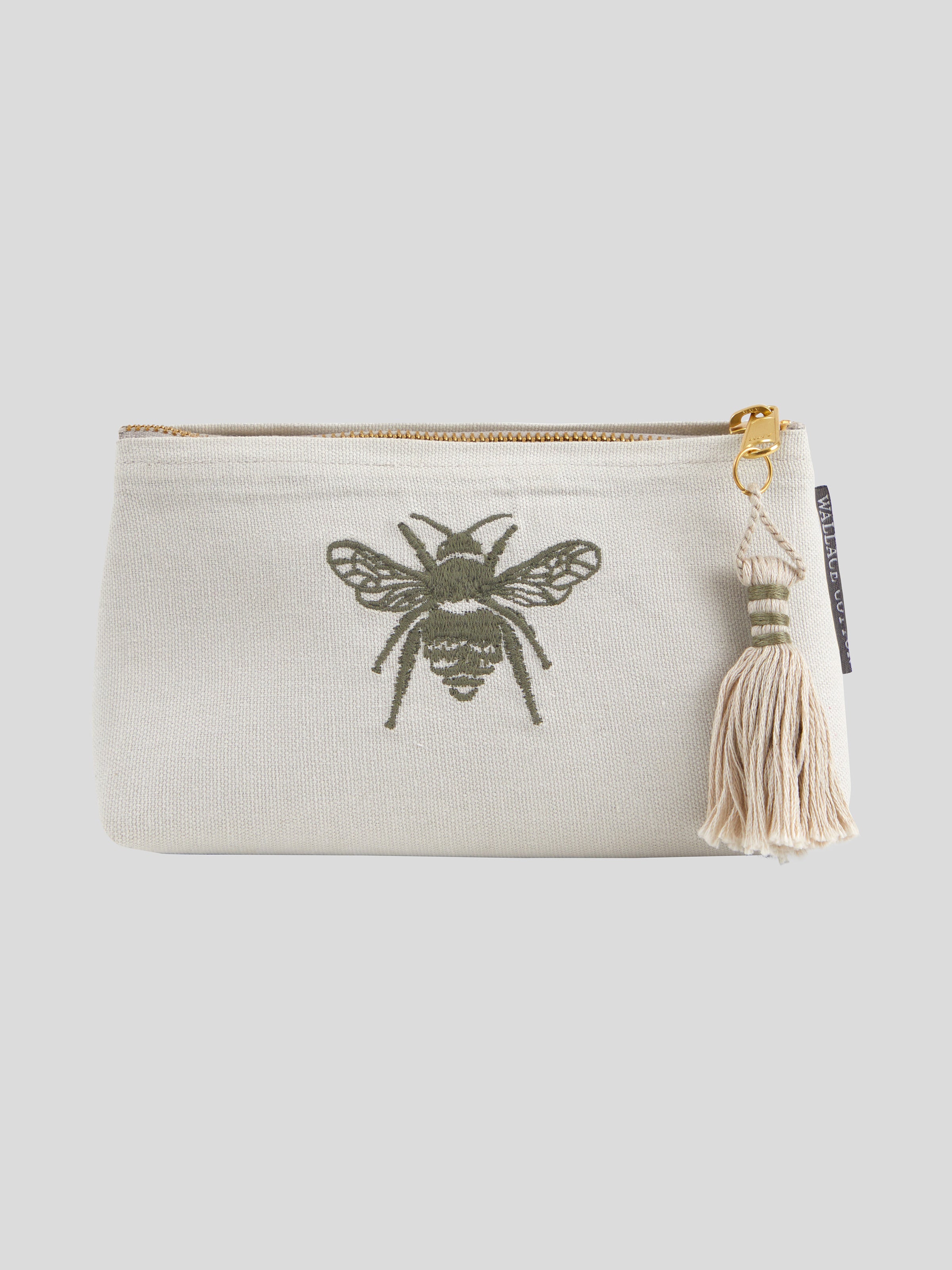 Bee Embroidery Small Bath Bag | Green Natural-1
