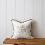 Bee Embroidery Square Cushion Cover | Natural White-1
