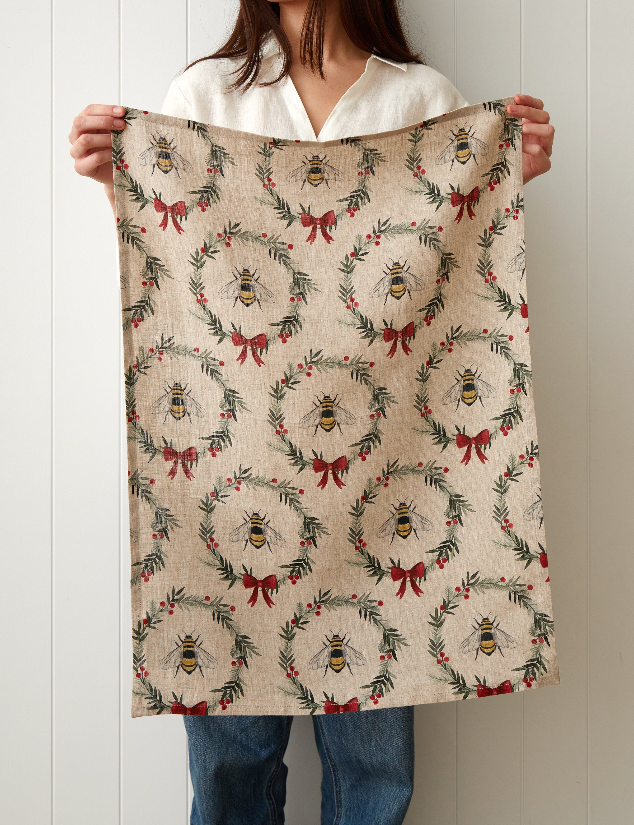 Bee Merry Linen Tea Towel | Multi-2