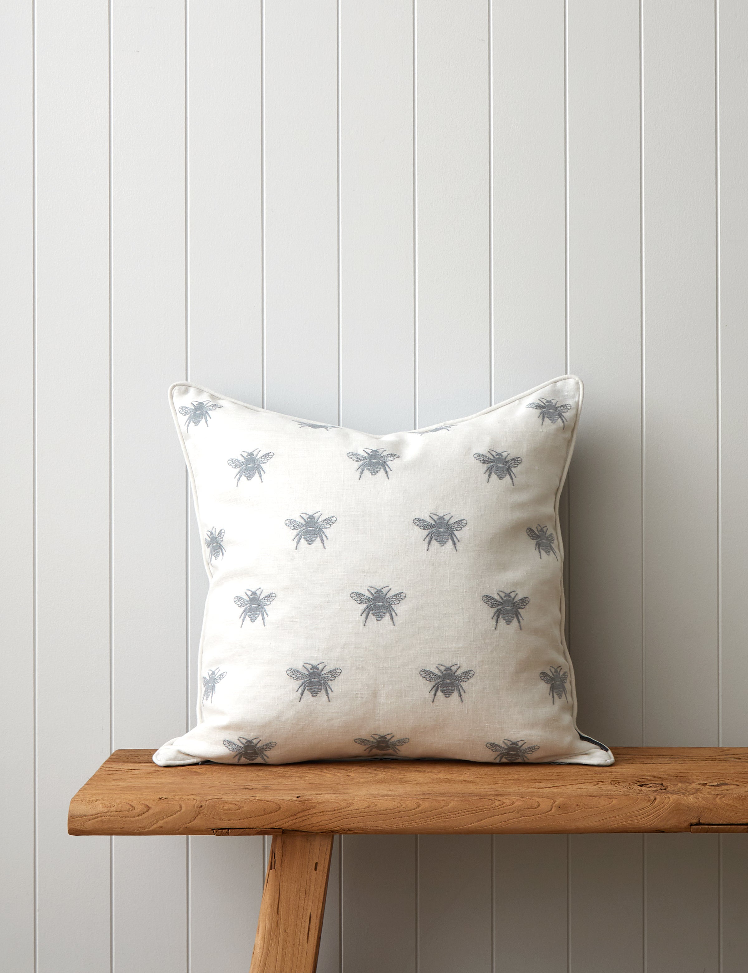 Bee Swarm Embroidered Large Square Cushion Cover | Blue-1