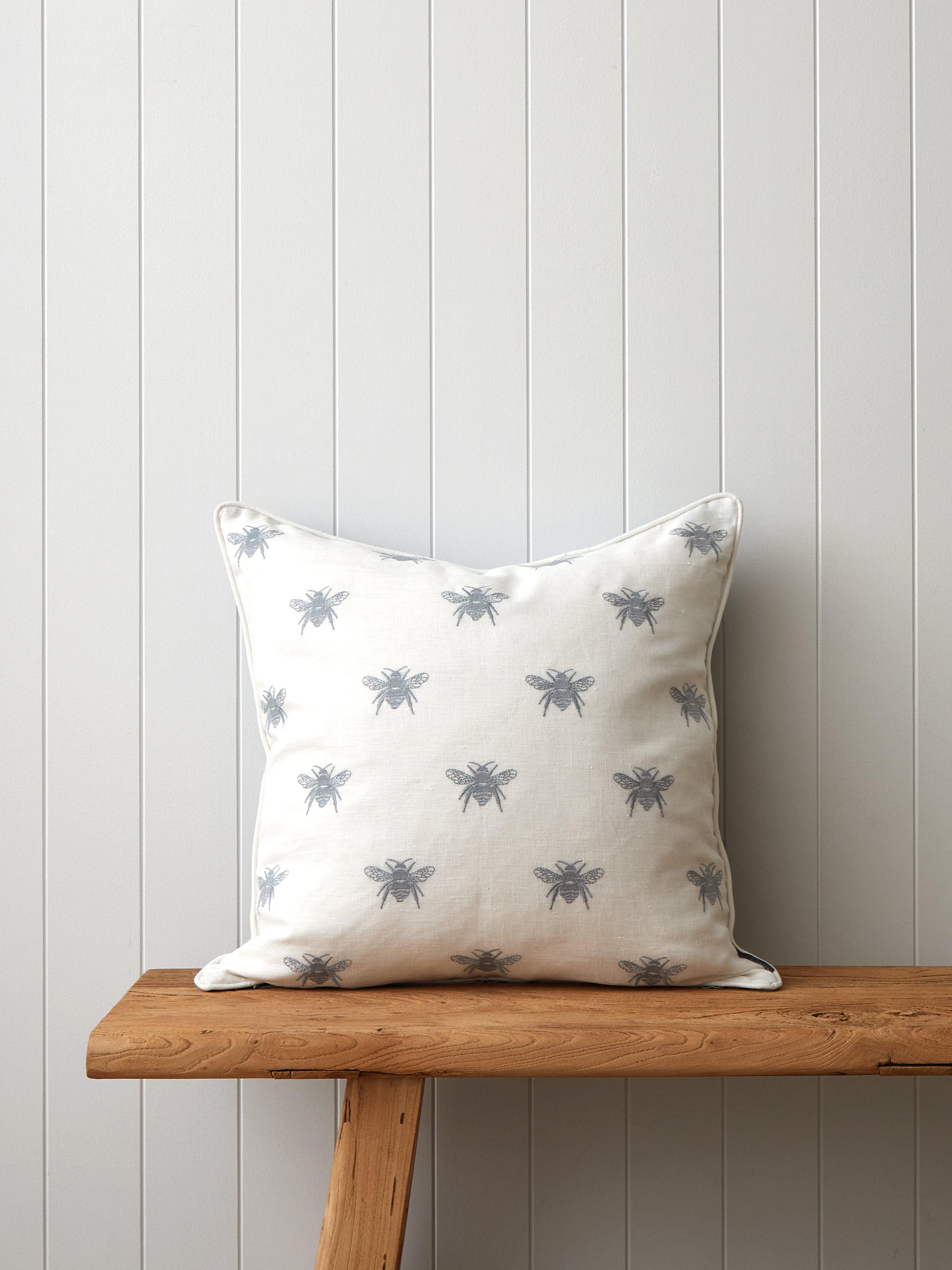 Bee Swarm Embroidered Large Square Cushion Cover | Blue-1