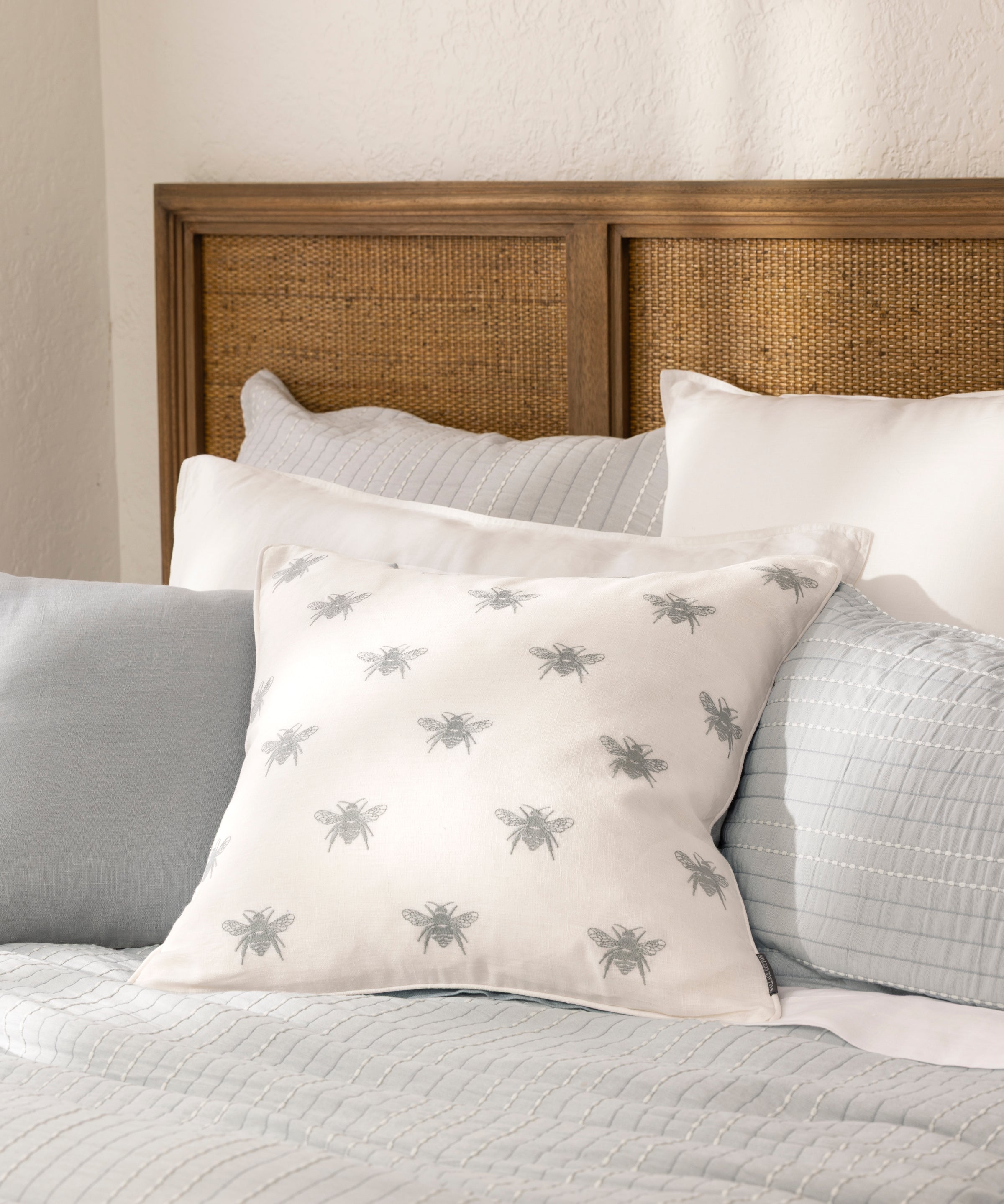 Bee Swarm Embroidered Large Square Cushion Cover | Blue-2