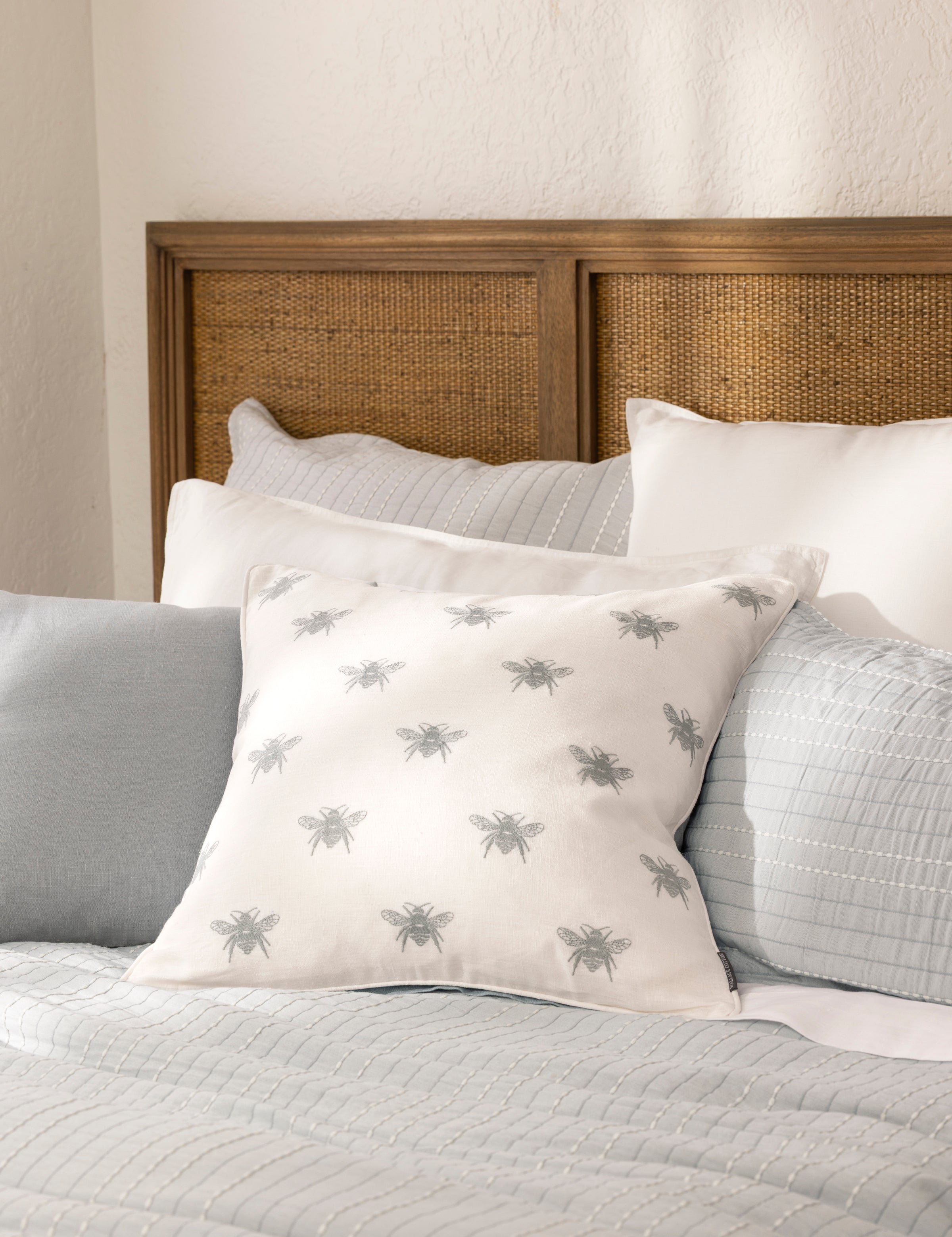 Bee Swarm Embroidered Large Square Cushion Cover | Blue-2