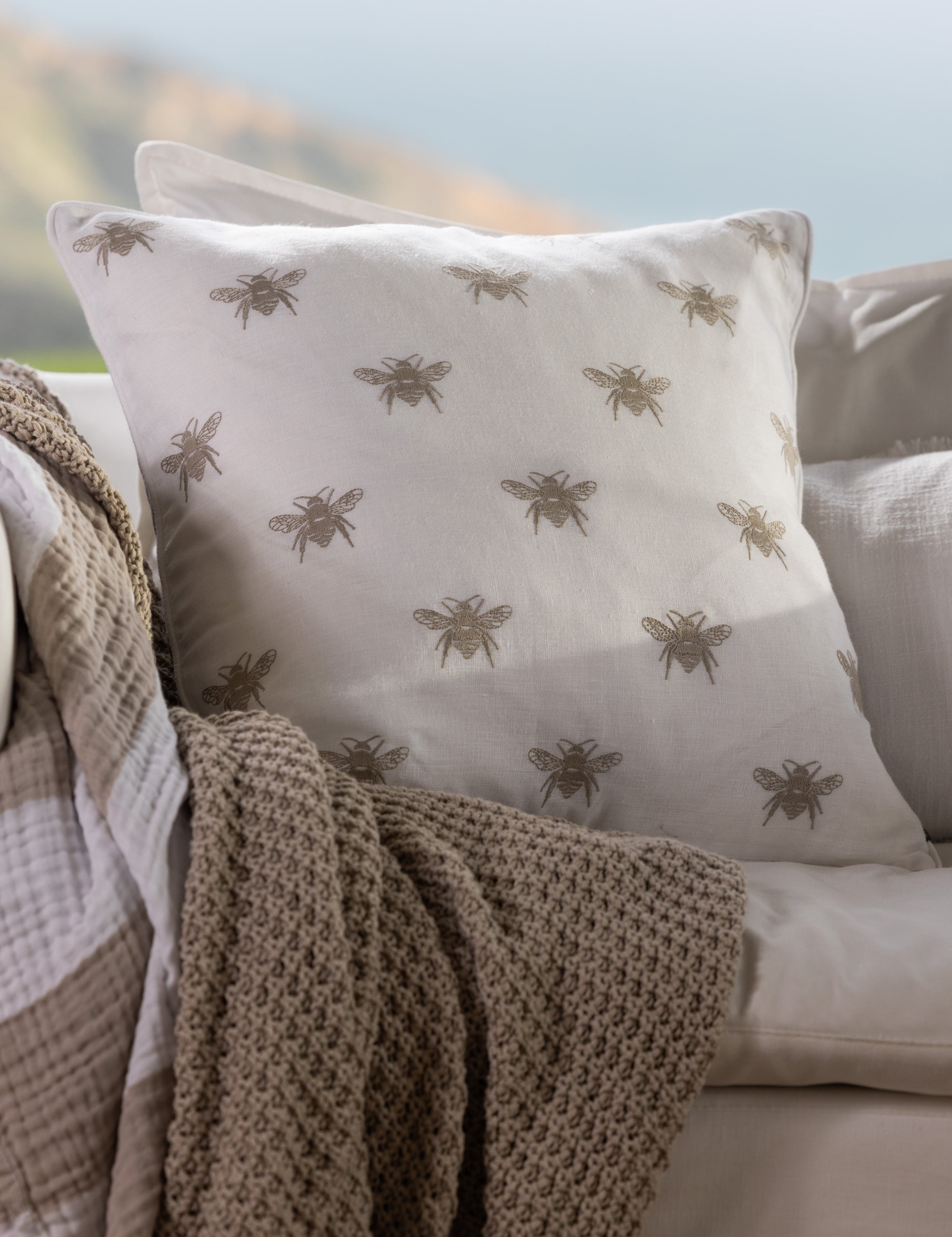 Bee Swarm Embroidered Large Square Cushion Cover | Multi-2