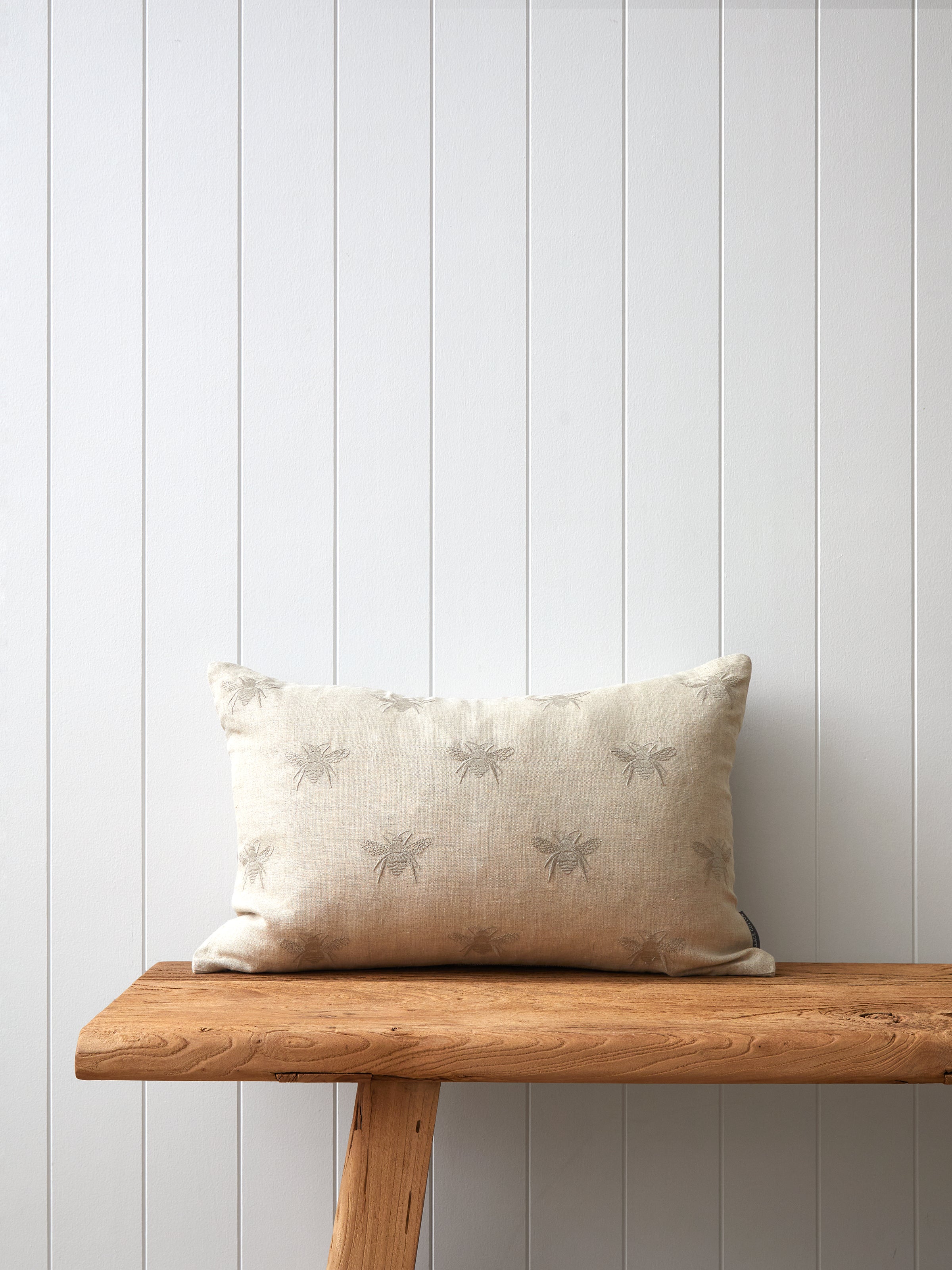 Bee Swarm Embroidered Rectangle Cushion Cover | Natural-1