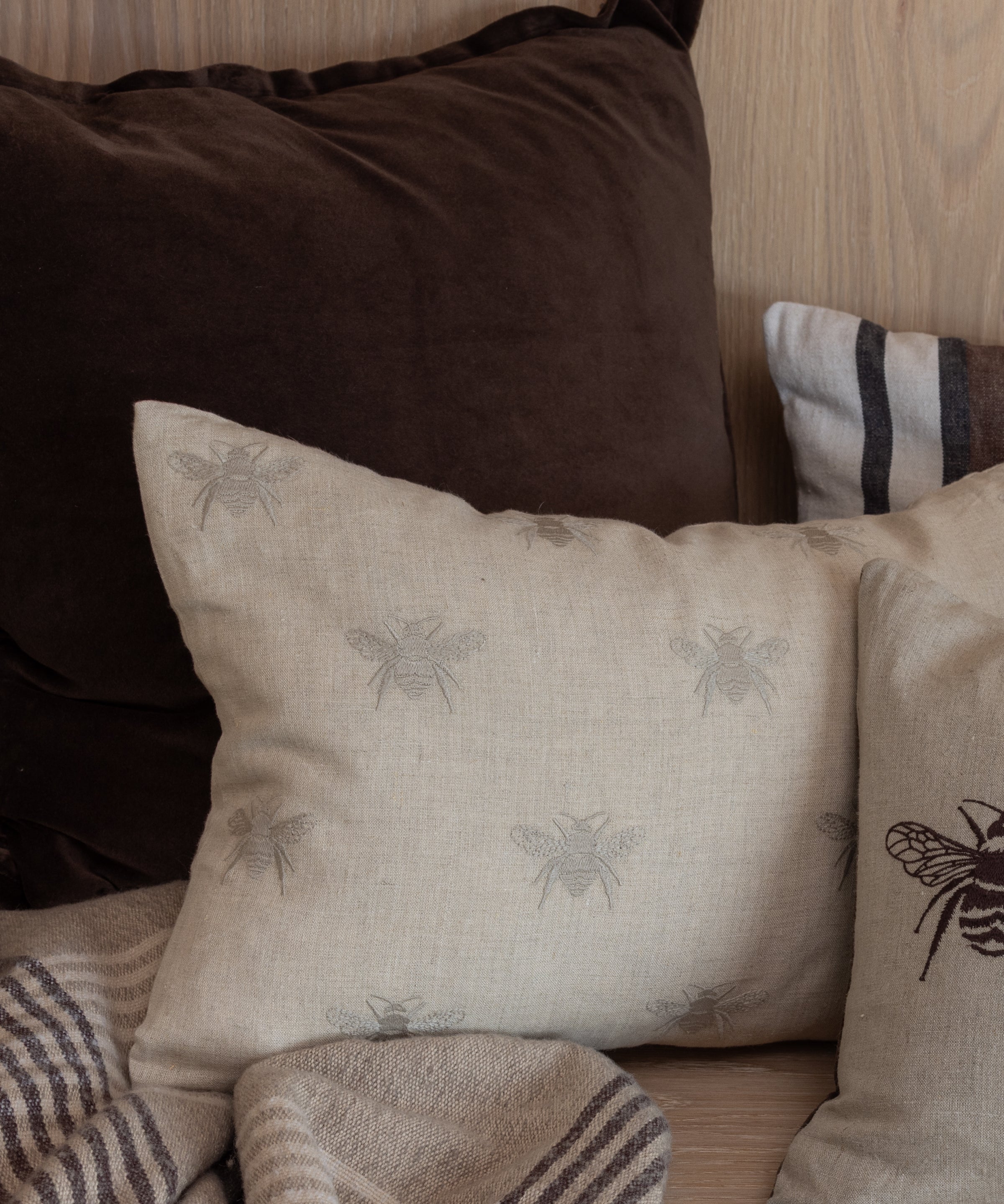 Bee Swarm Embroidered Rectangle Cushion Cover | Natural-2