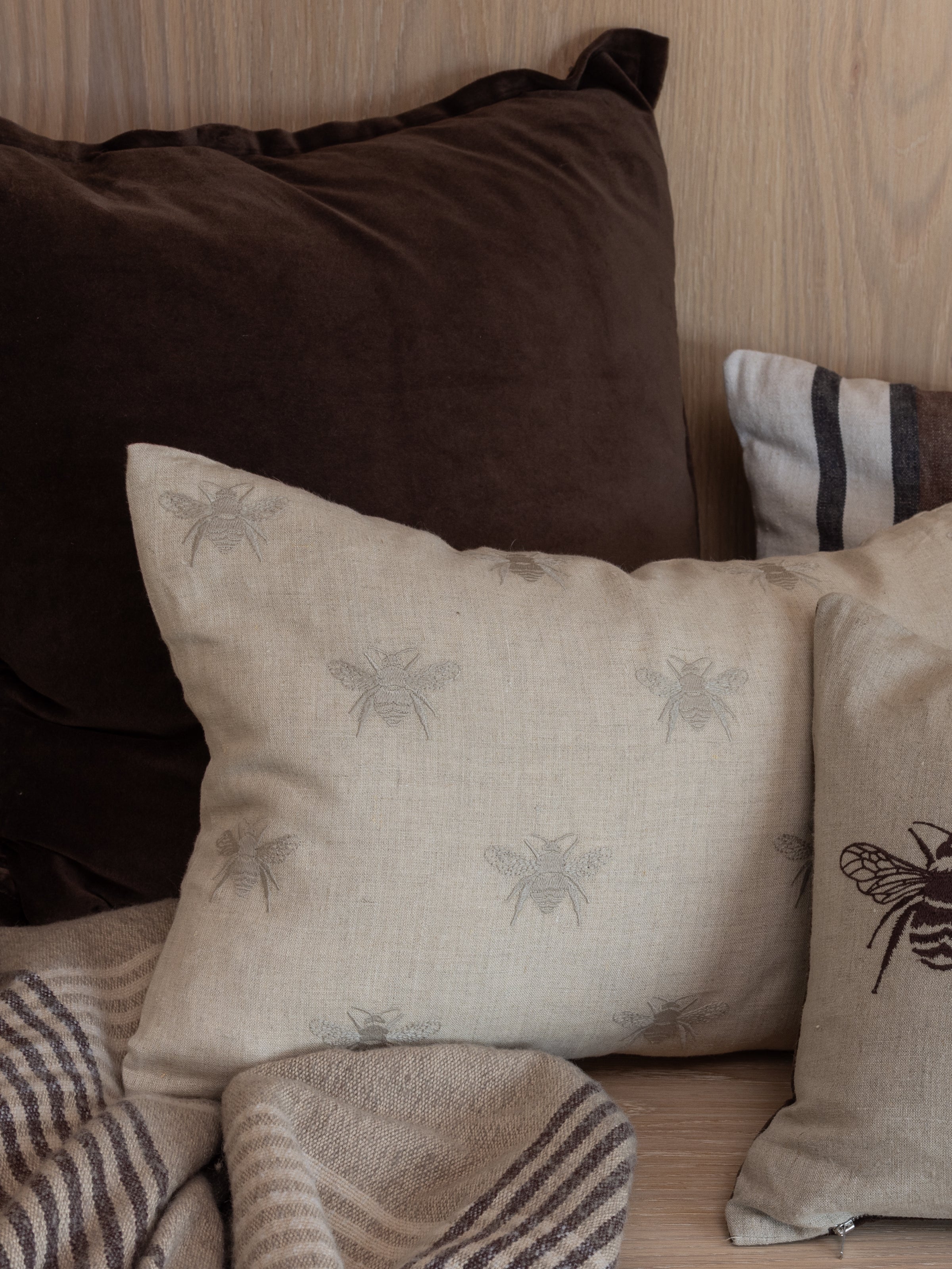 Bee Swarm Embroidered Rectangle Cushion Cover | Natural-2