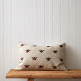 Bee Swarm Embroidery Rectangle Cushion Cover | Merlot-1