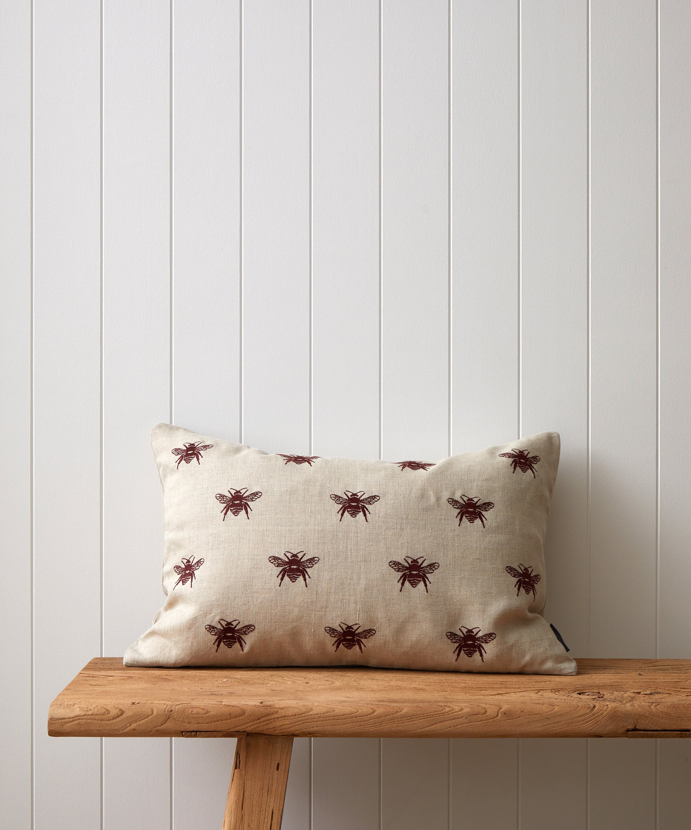 Bee Swarm Embroidery Rectangle Cushion Cover | Merlot-1