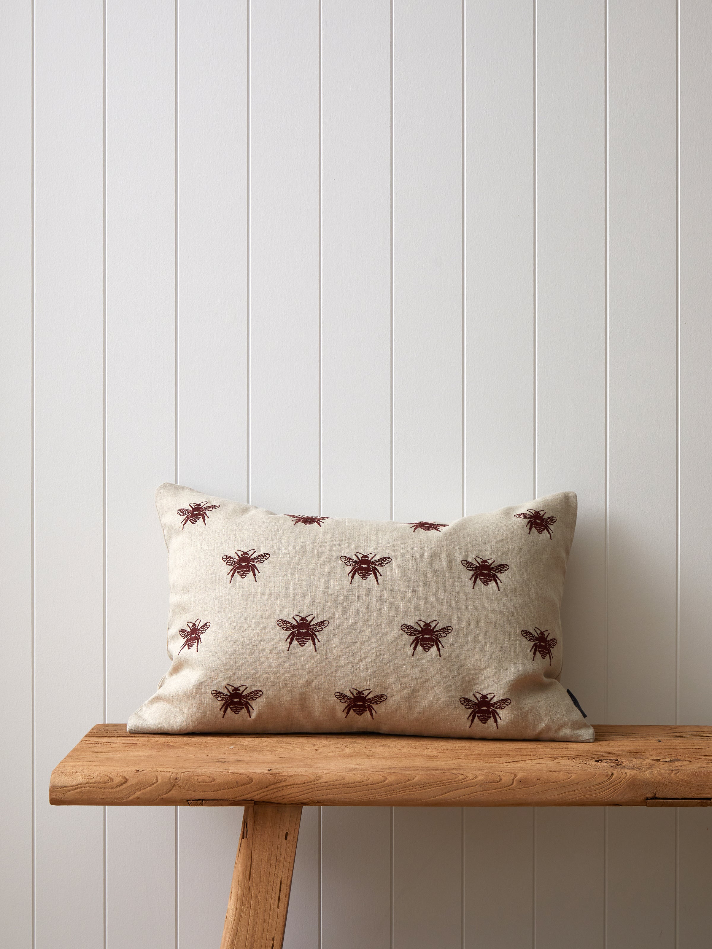 Bee Swarm Embroidery Rectangle Cushion Cover | Merlot-1