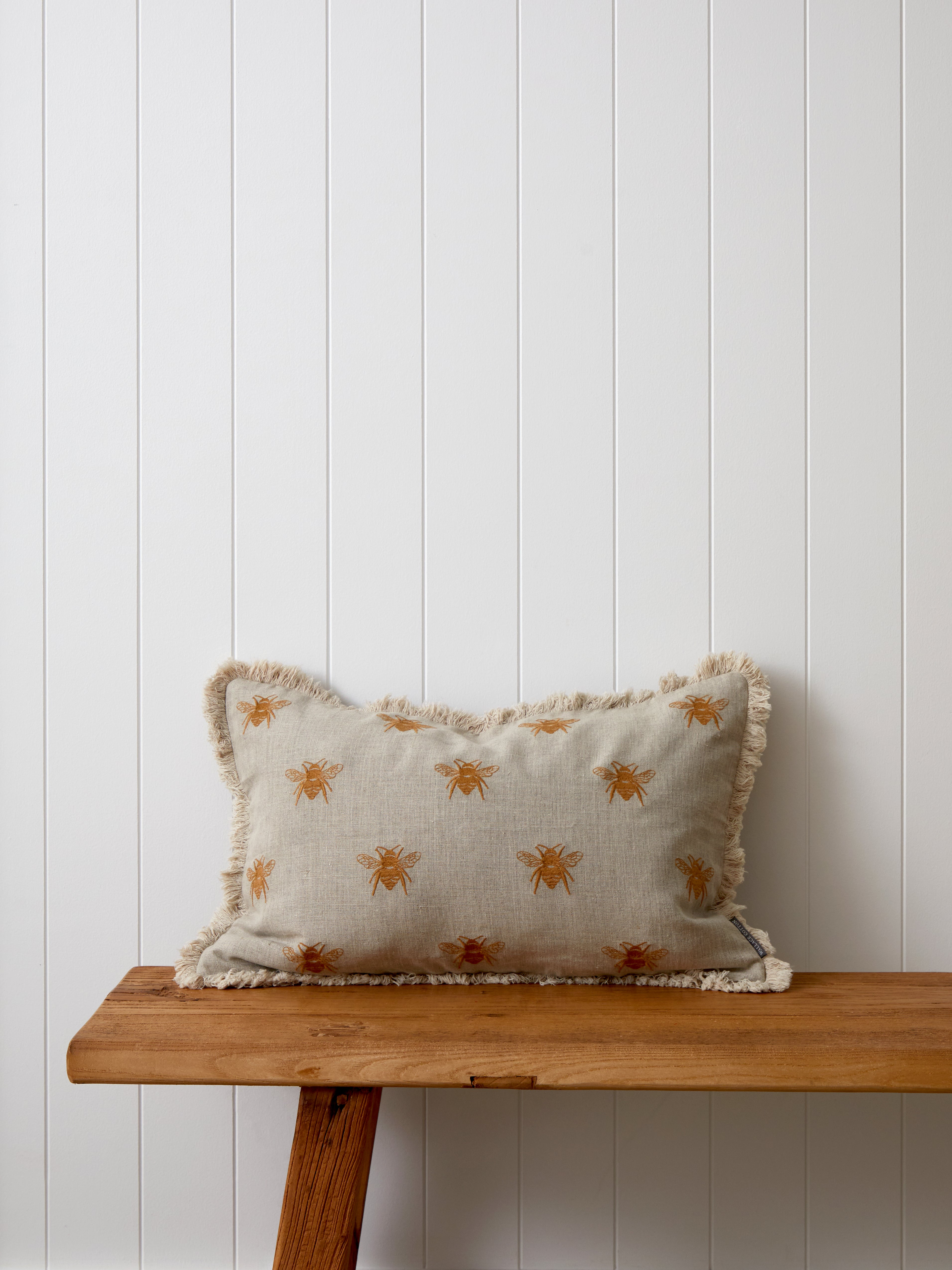 Bee Swarm Embroidery Rectangle Cushion Cover | Tussock Natural-1