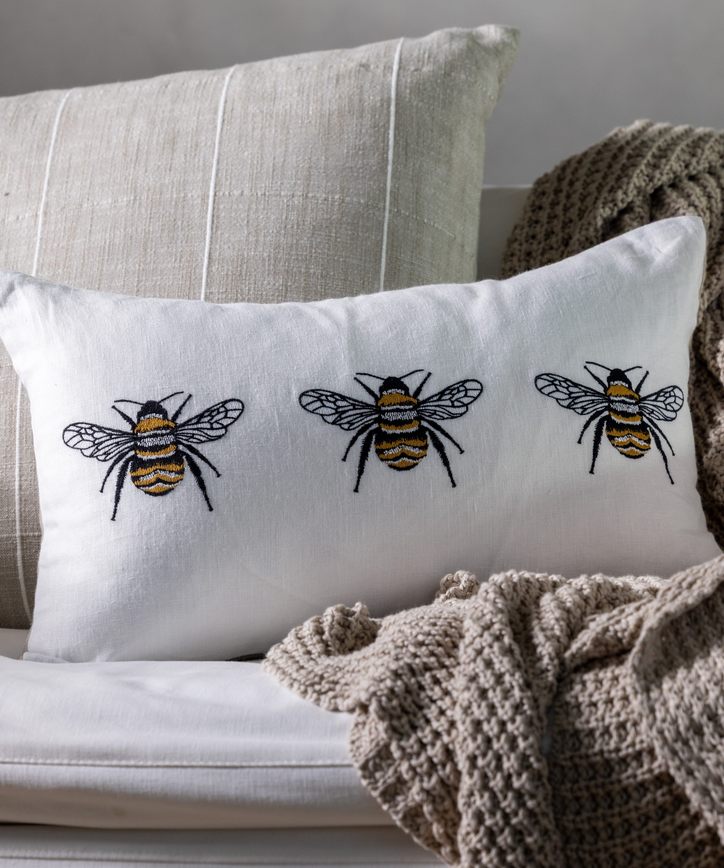 Bee Trio Embroidered Rectangle Cushion Cover | Multi-2