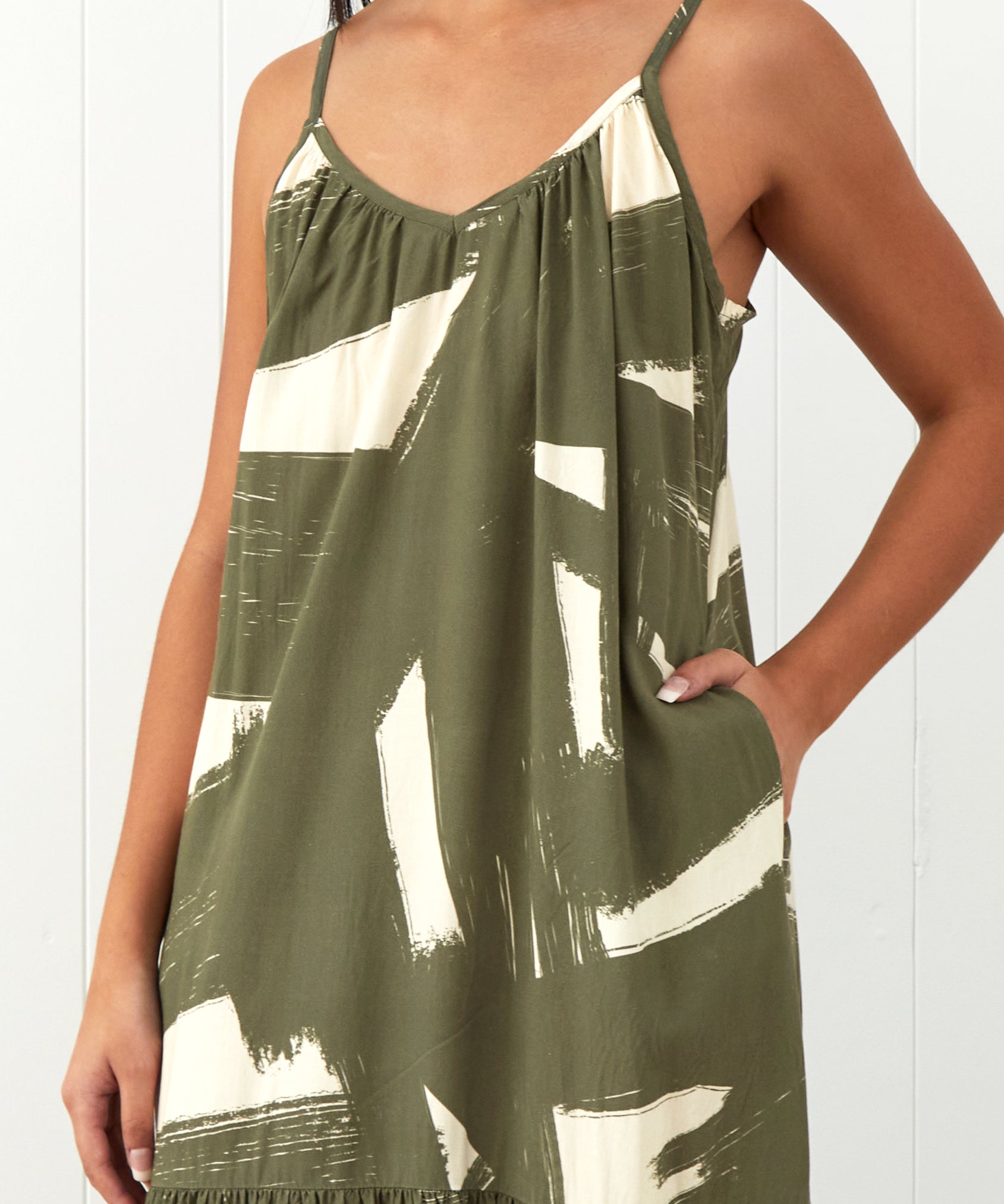 Belize Modal Strappy Dress | Olive Natural-3