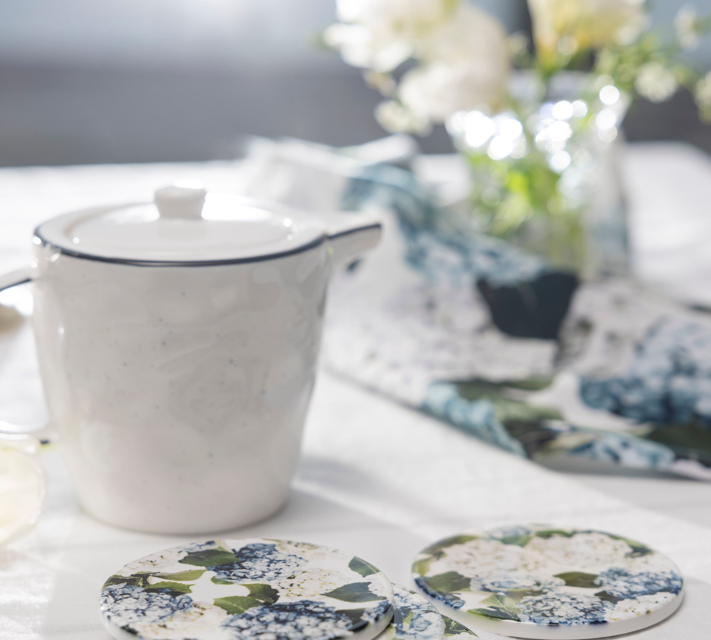 Beloved Hydrangea Ceramic Coaster Set of 4 | Blue Floral-2