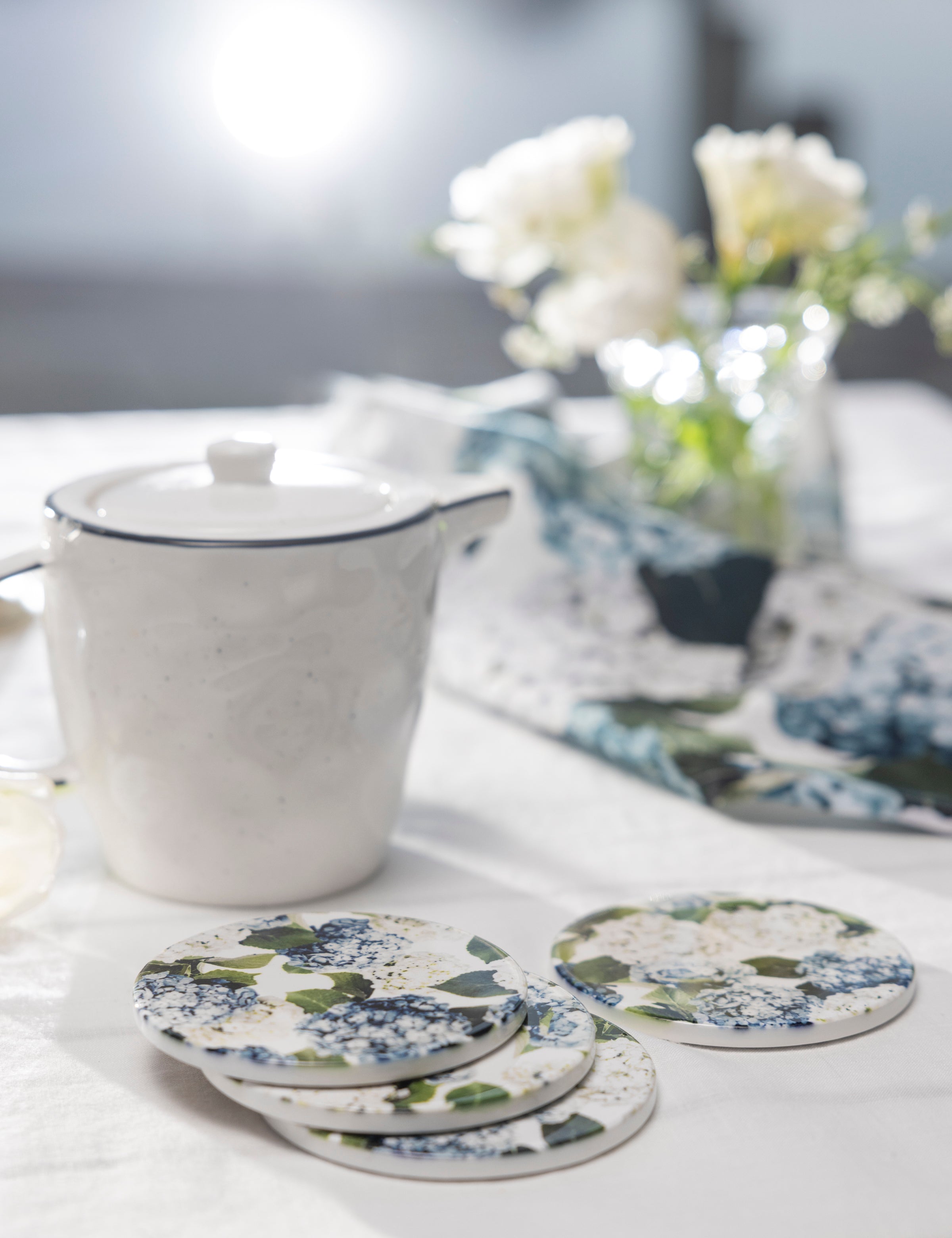 Beloved Hydrangea Ceramic Coaster Set of 4 | Blue Floral-2
