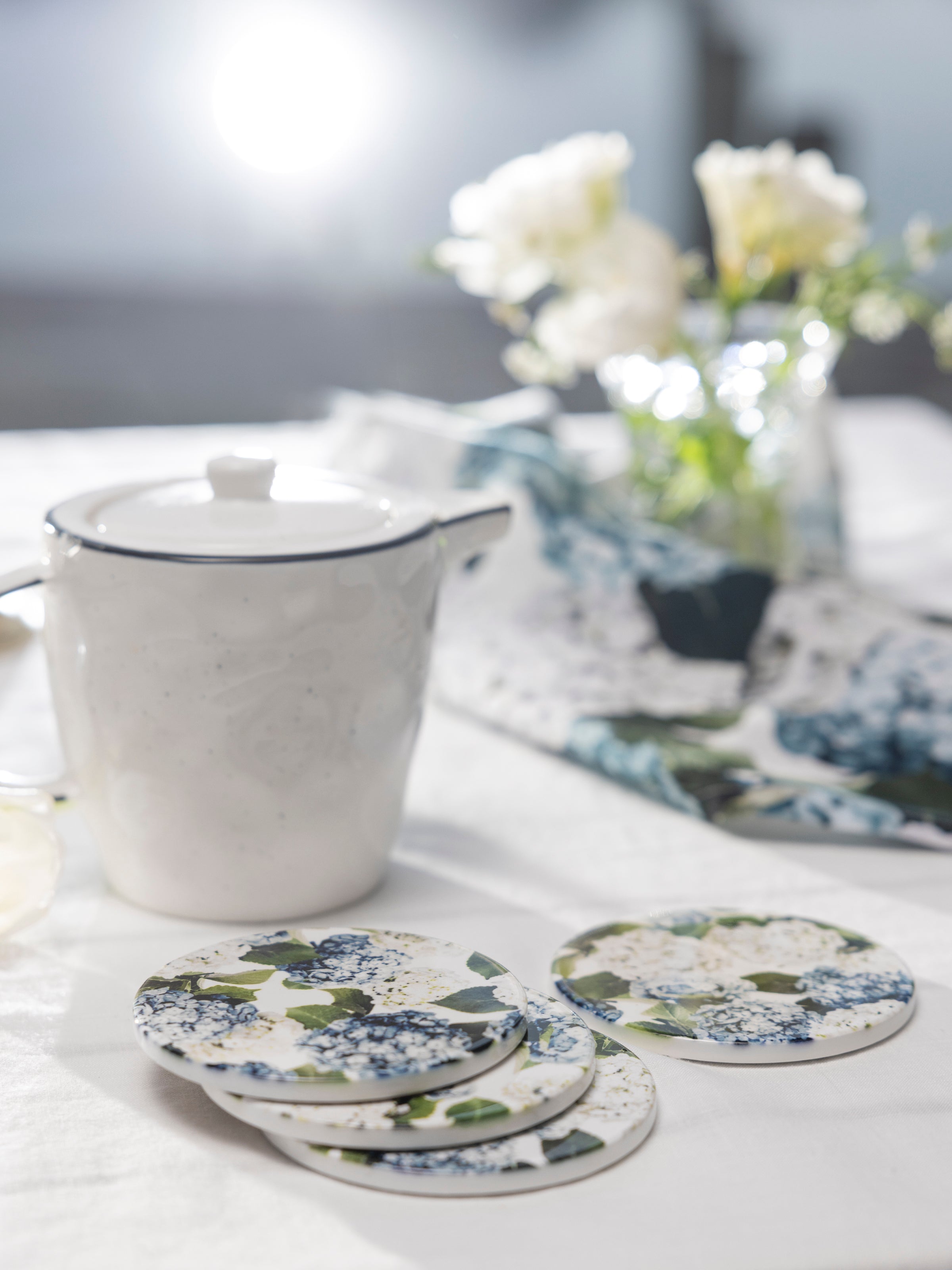 Beloved Hydrangea Ceramic Coaster Set of 4 | Blue Floral-2