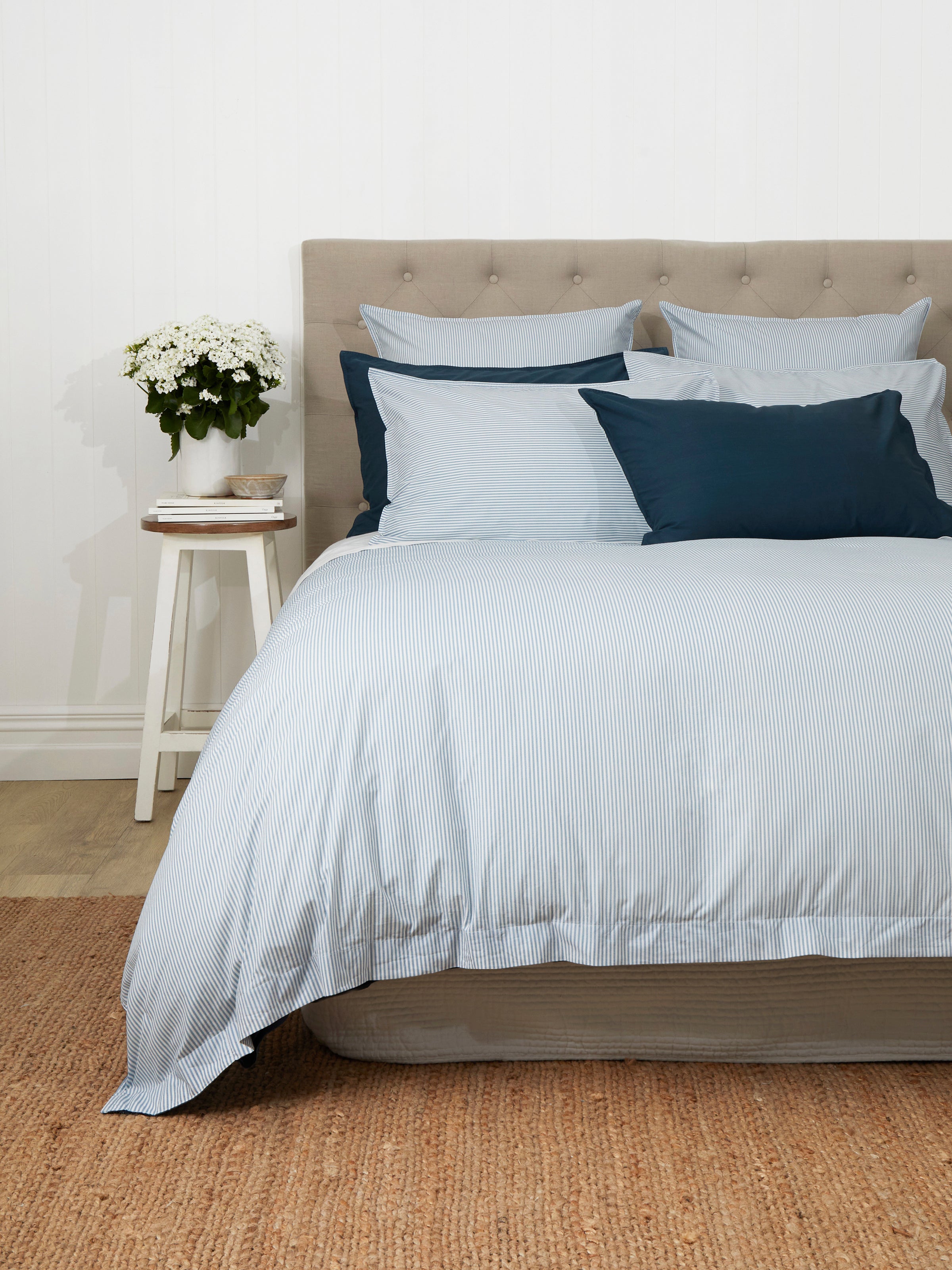 Purity Organic Cotton Duvet Cover Set | Indigo/Blue Stripe-2
