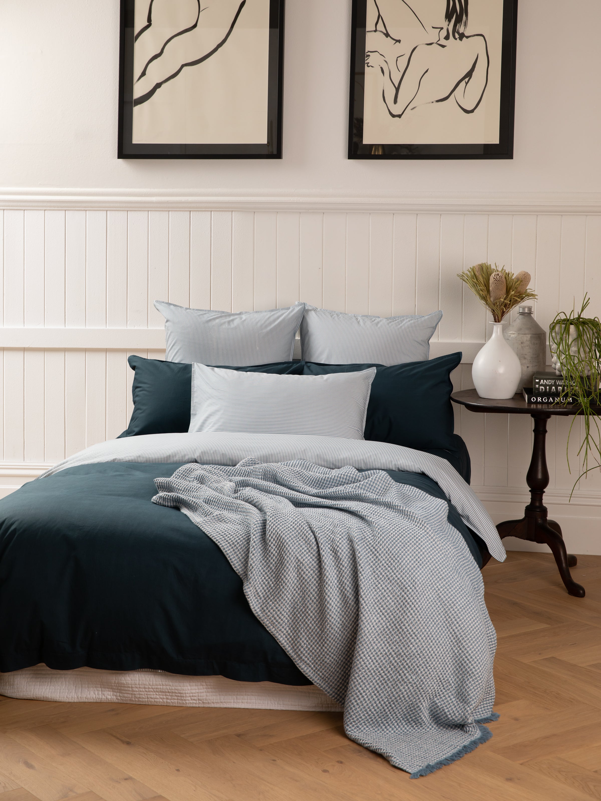 Purity Organic Cotton Duvet Cover Set | Indigo/Blue Stripe-5