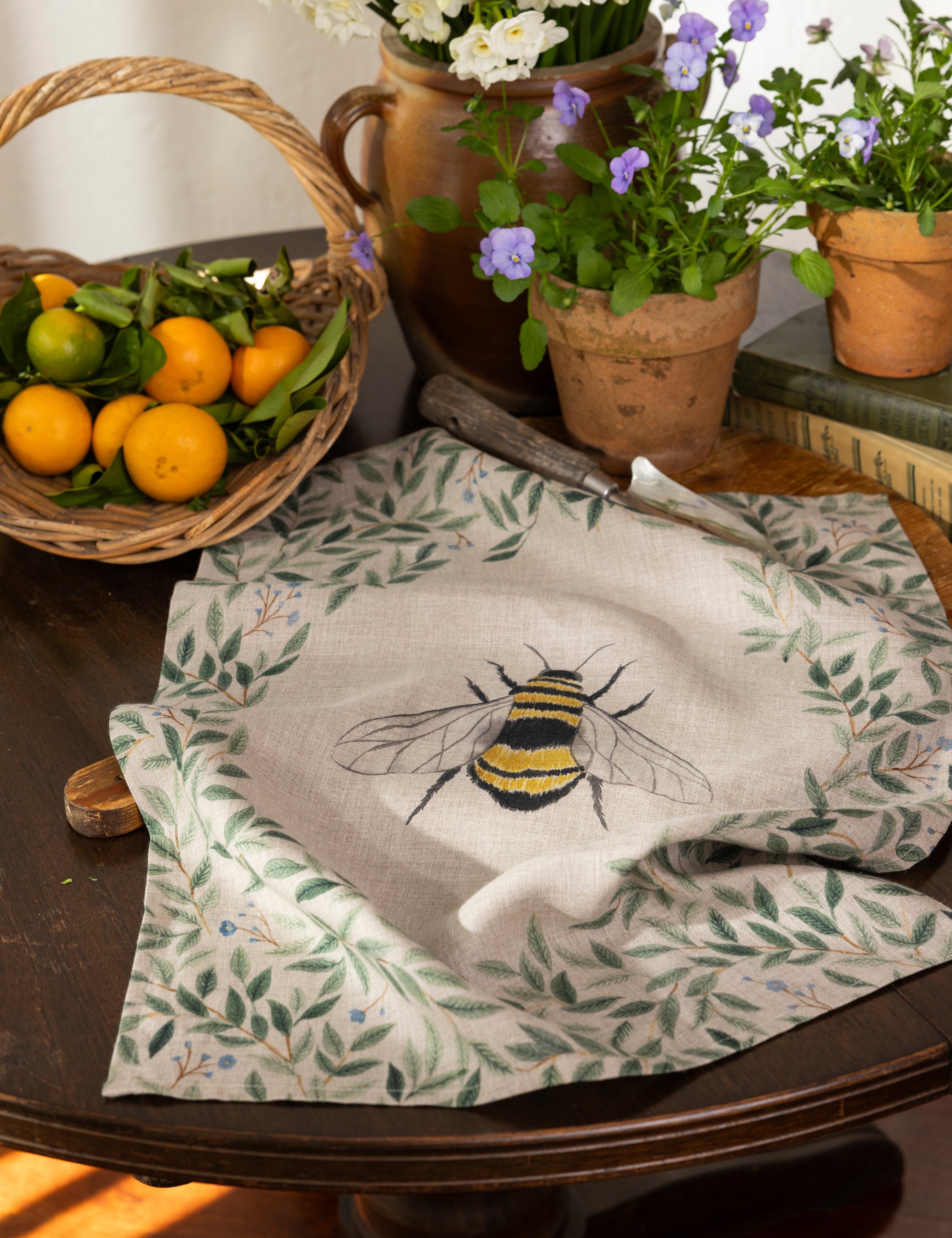 Botanical Bee Linen Tea Towel | Multi-3