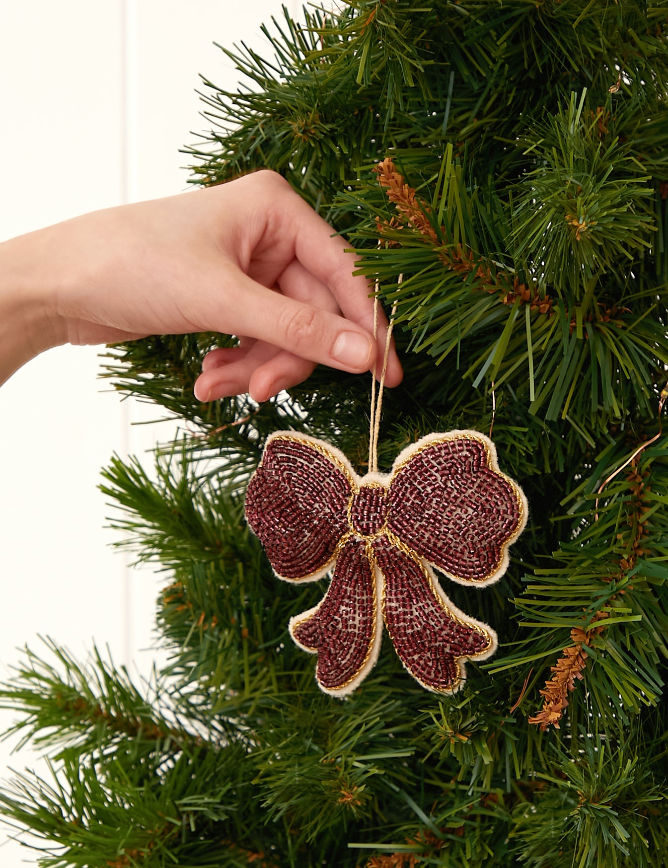 Bow Beaded Christmas Decoration | Red-2