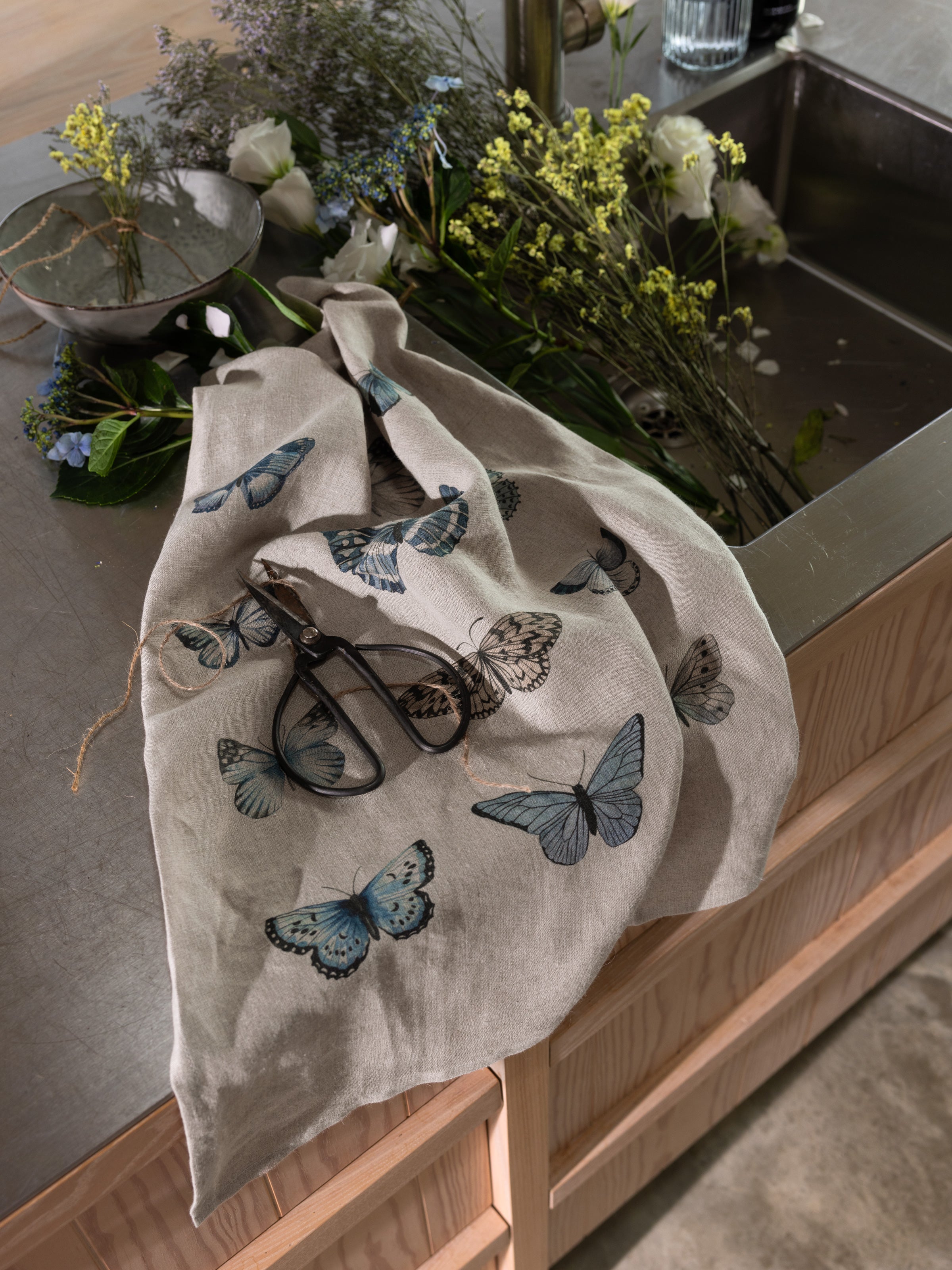 Butterfly Linen Tea Towel | Multi-2