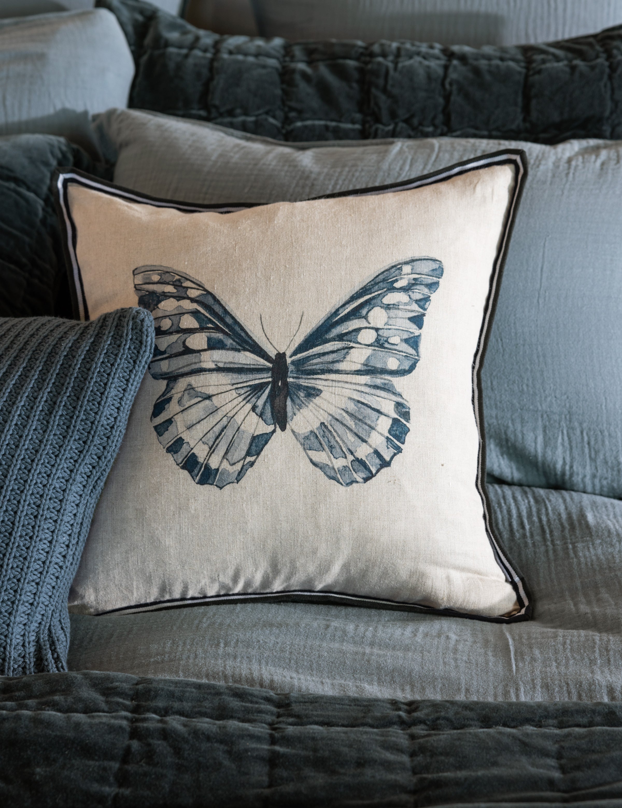 Butterfly Square Cushion Cover | Midnight Natural-2