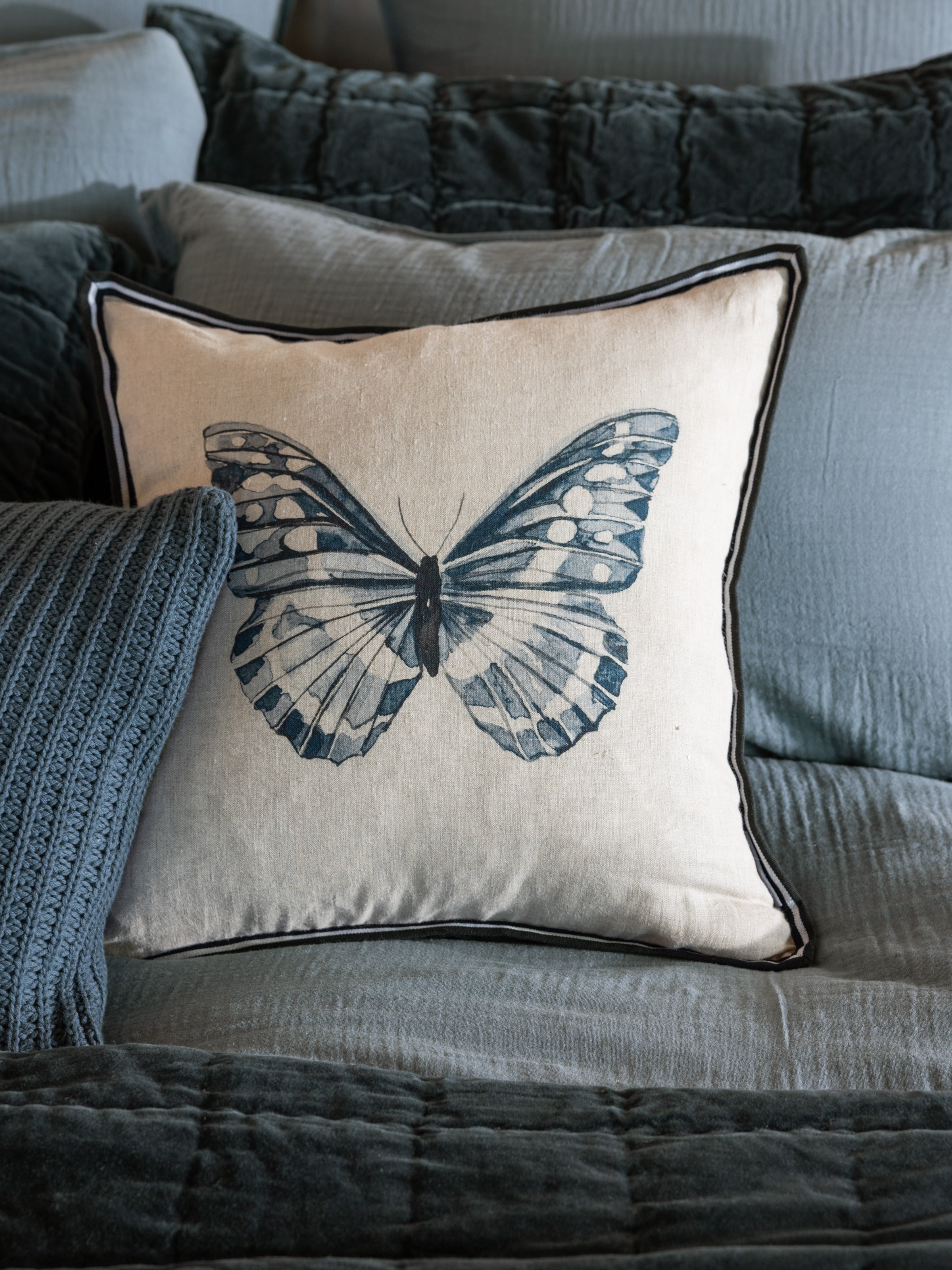 Butterfly Square Cushion Cover | Midnight Natural-2