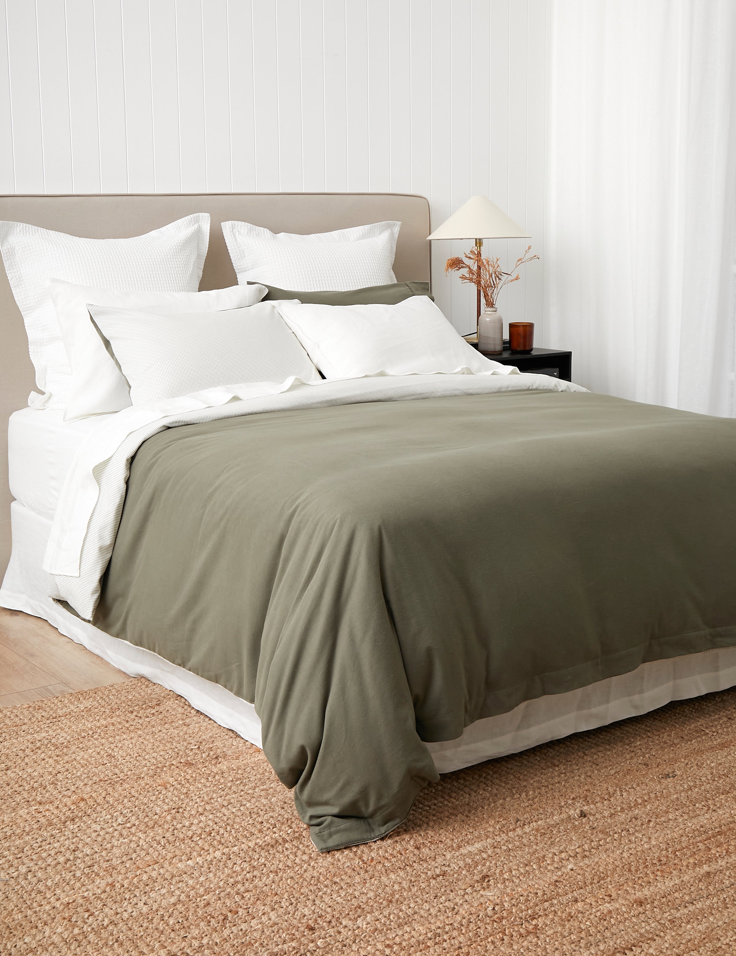 Cardrona Reversible Flannel Duvet Set | Olive Stripe-3