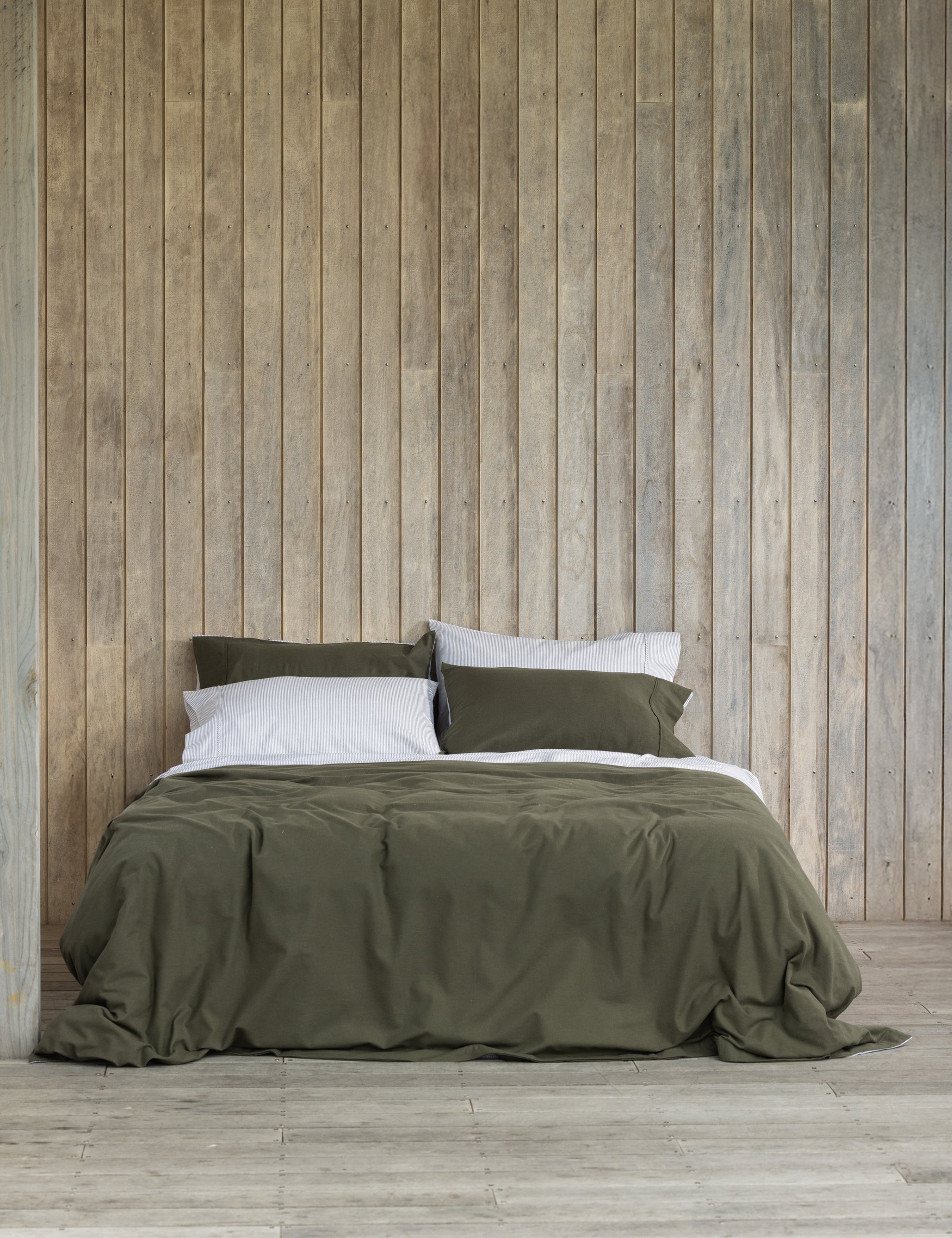 Cardrona Reversible Flannel Duvet Set | Olive Stripe-5