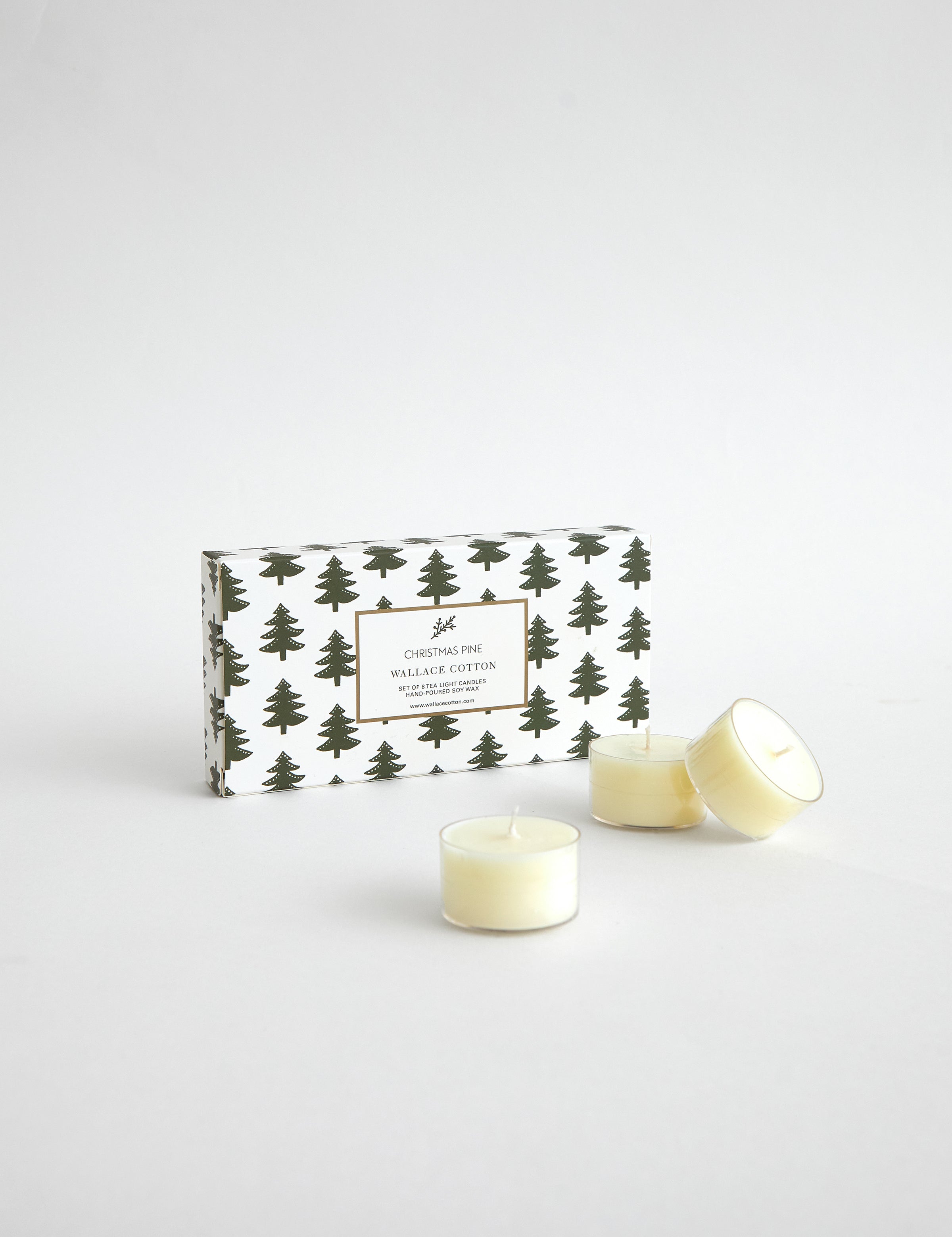 Christmas Pine Tea Light Candle Set of 8 | White-1