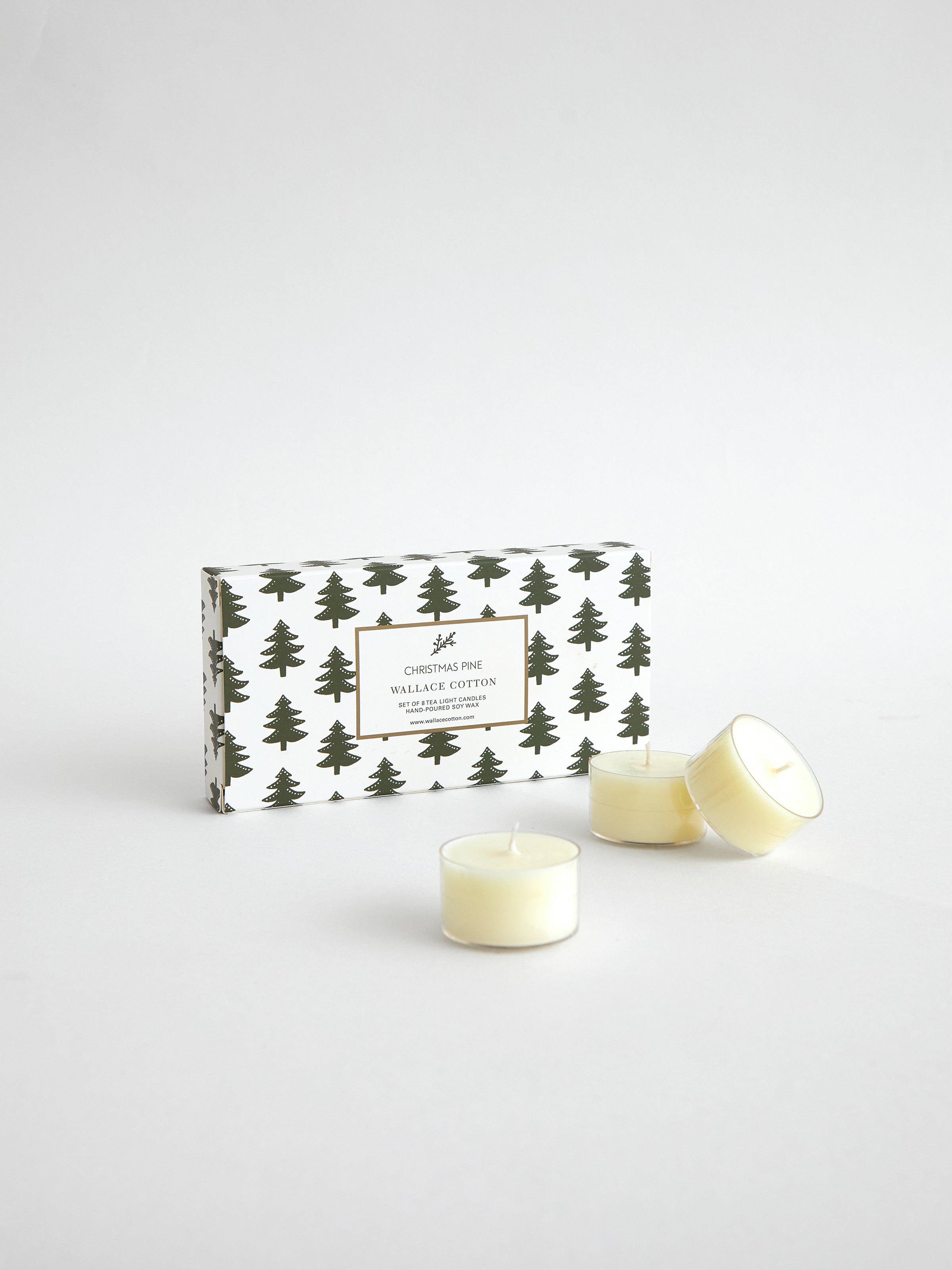 Christmas Pine Tea Light Candle Set of 8 | White-1