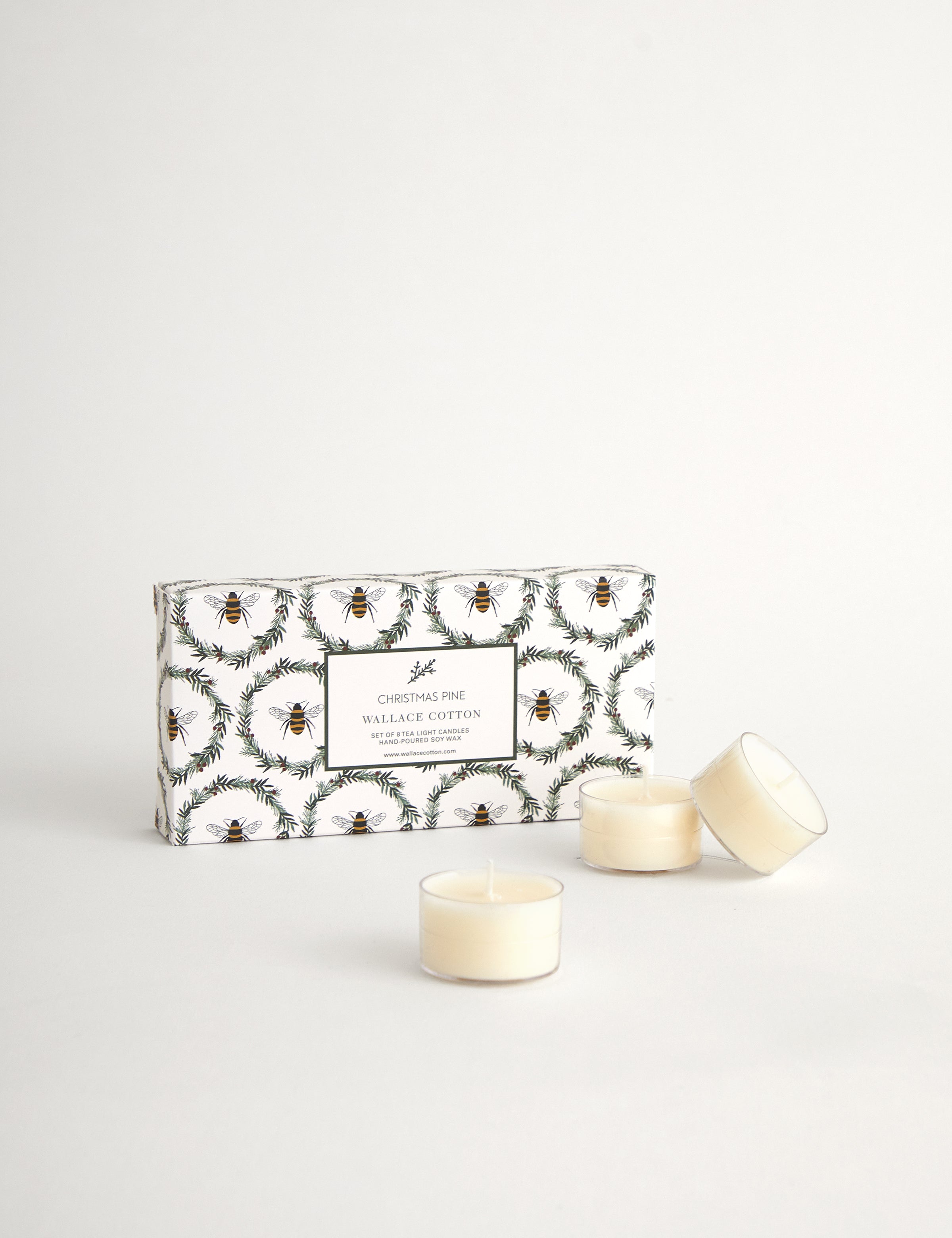 Christmas Pine Tea Light Candle Set of 8 | White-1