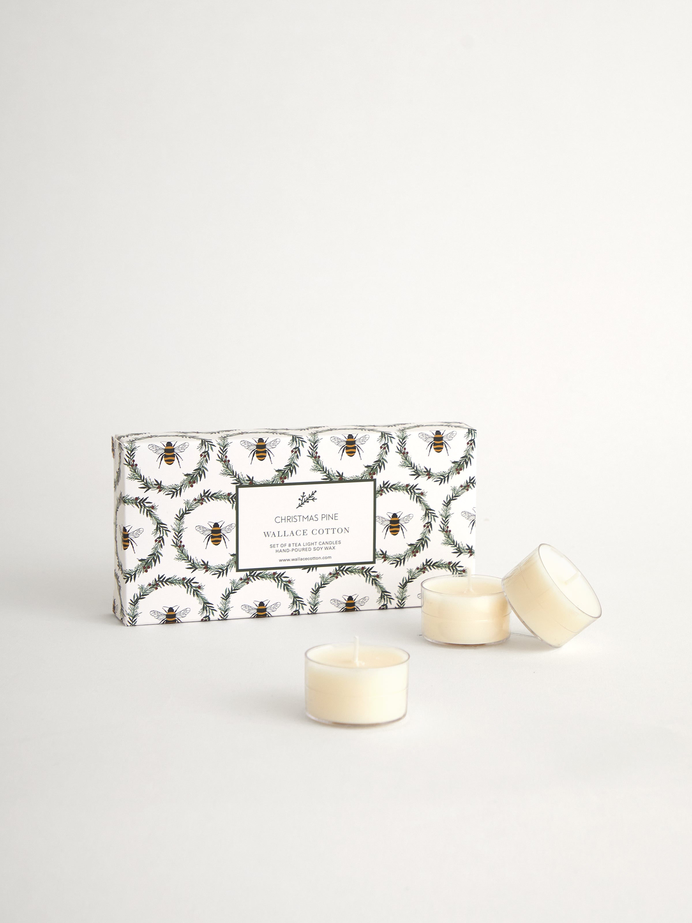 Christmas Pine Tea Light Candle Set of 8 | White-1