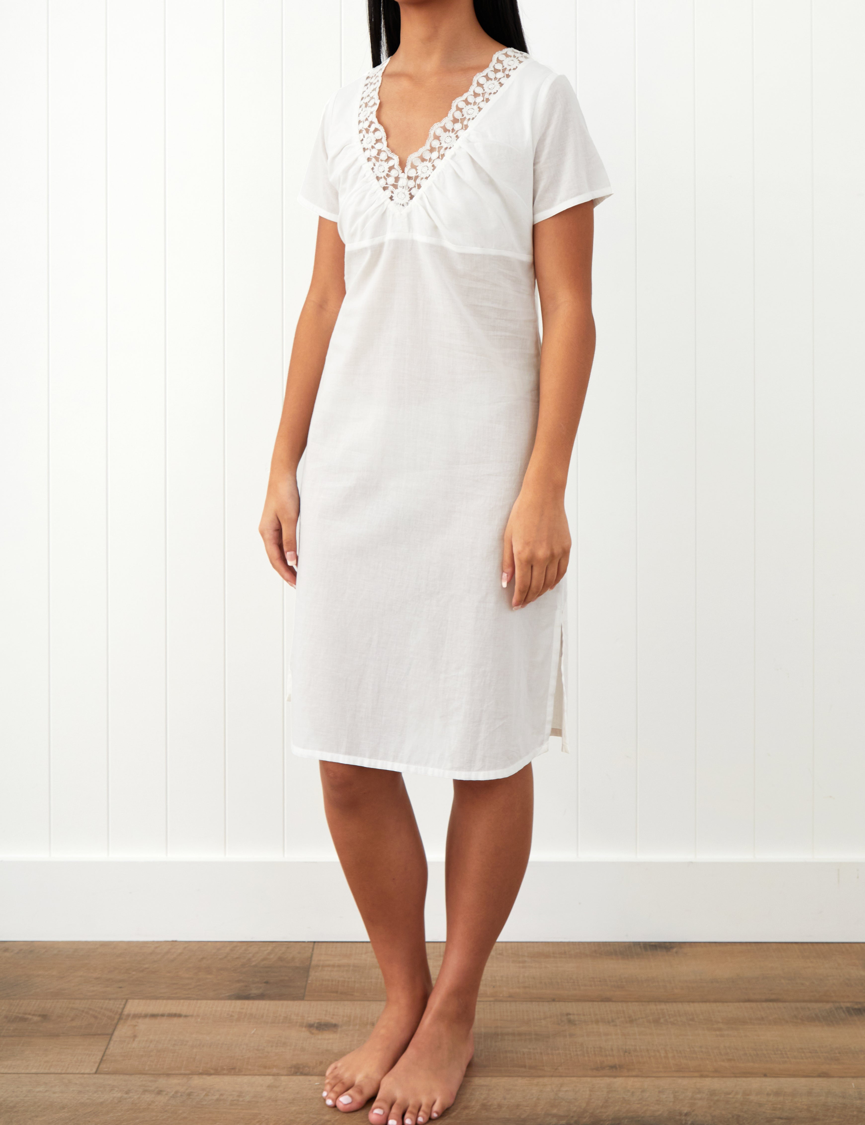 Colette Cap Sleeve Nightie | White-1