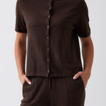Cotton Cashmere Button Tee | Cocoa-1