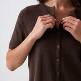 Cotton Cashmere Button Tee | Cocoa-2