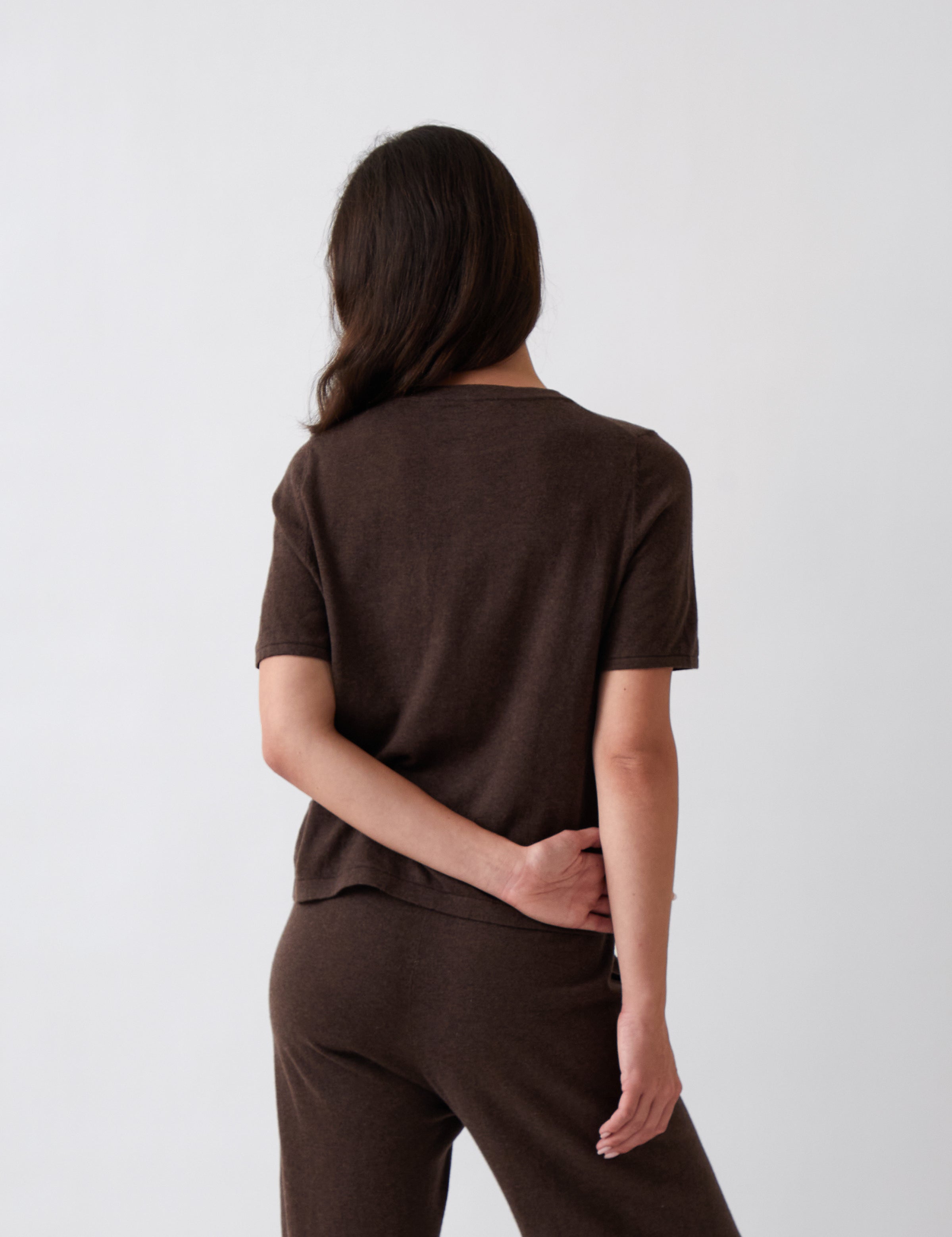 Cotton Cashmere Button Tee | Cocoa-3