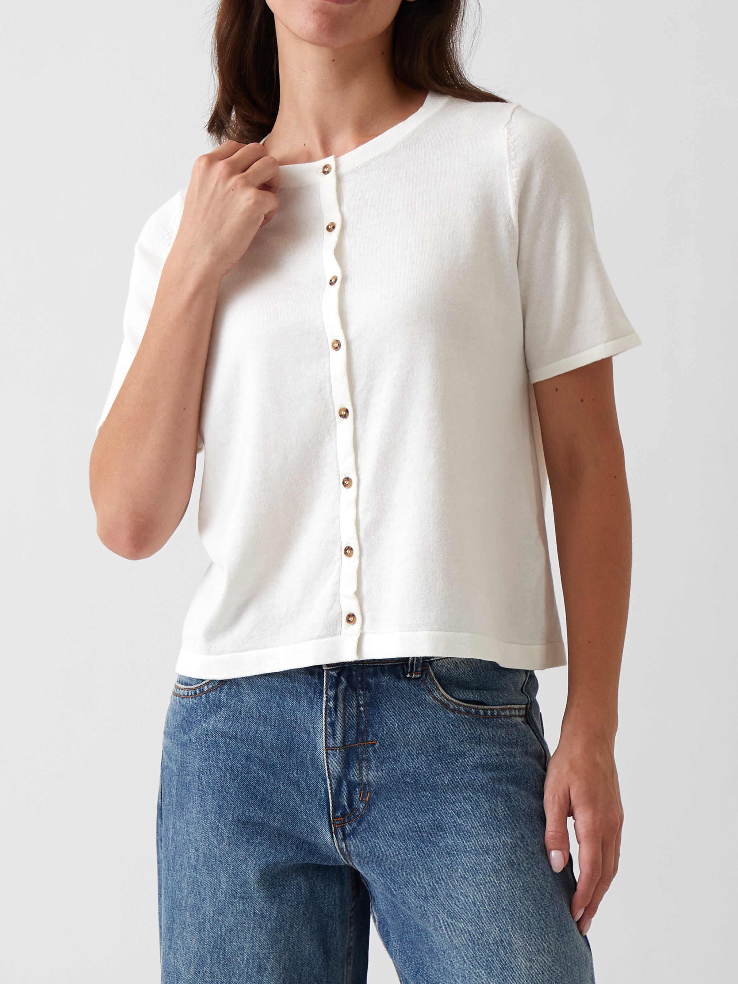 Cotton Cashmere Button Tee | Ivory-1