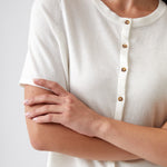 Cotton Cashmere Button Tee | Ivory-2