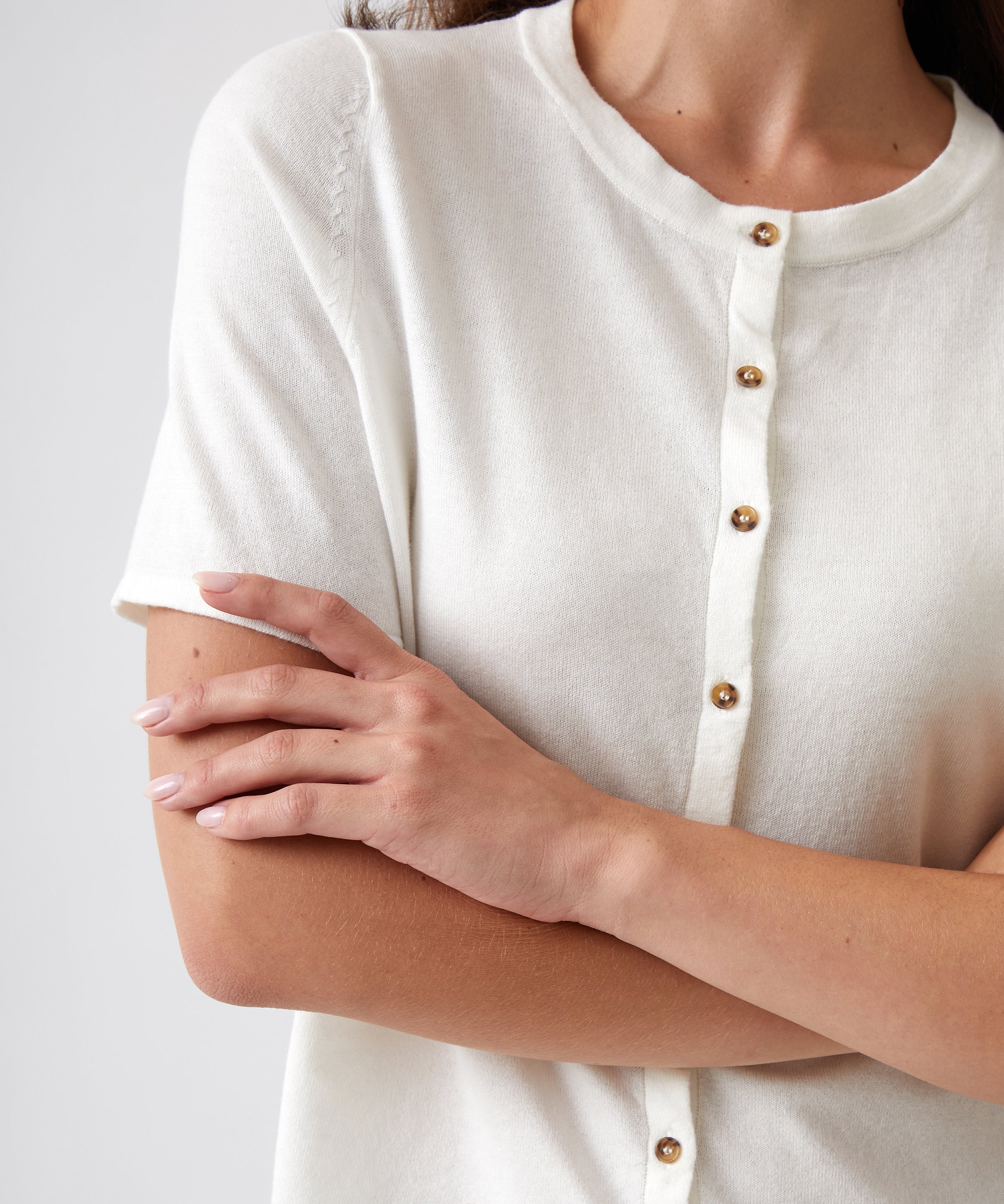 Cotton Cashmere Button Tee | Ivory-2