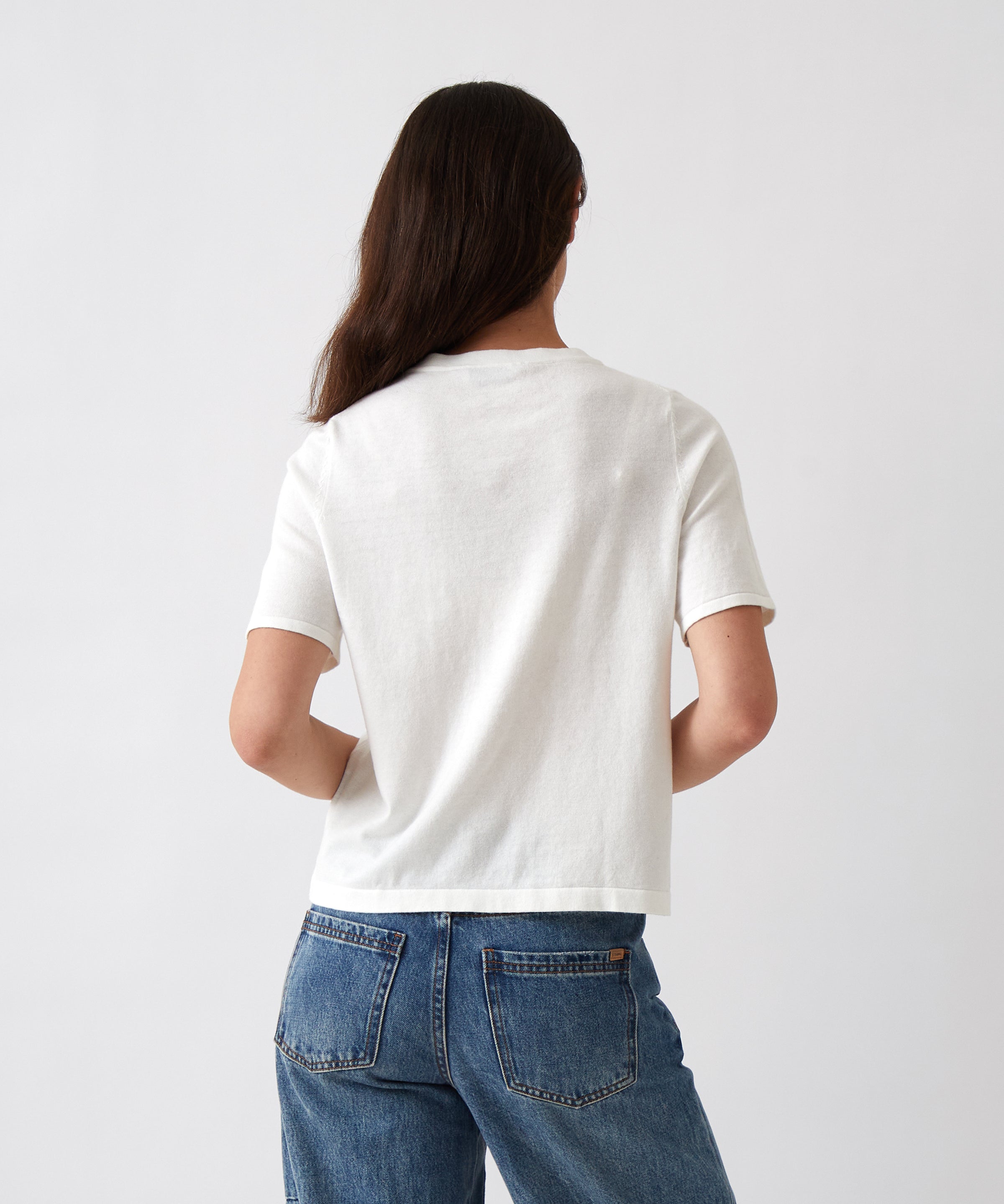 Cotton Cashmere Button Tee | Ivory-3